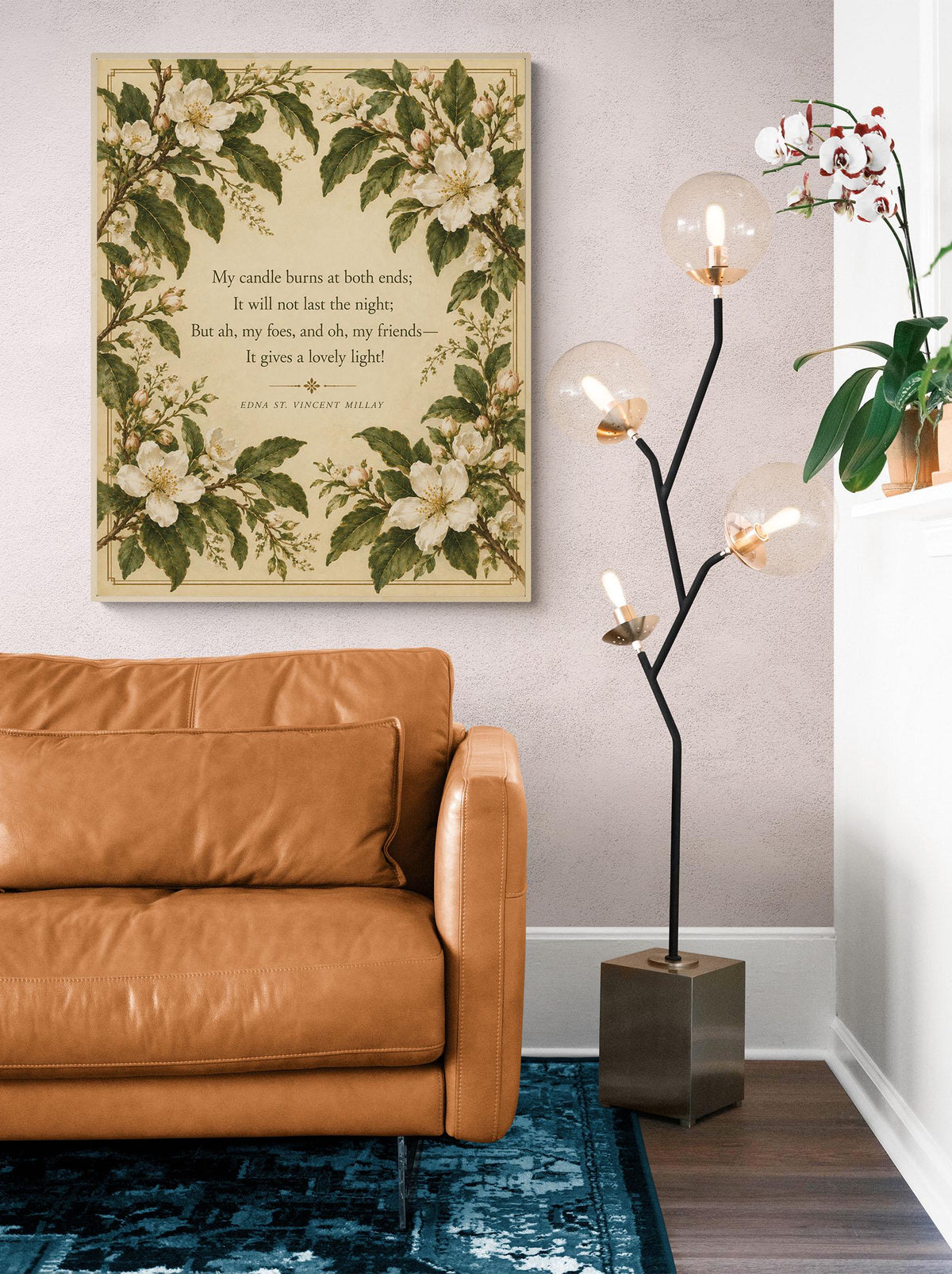 First Fig Quote Art Print | My Candle Burns at Both Ends | Edna Millay | Poetry | Botanical Home Decor | Literary Poster
