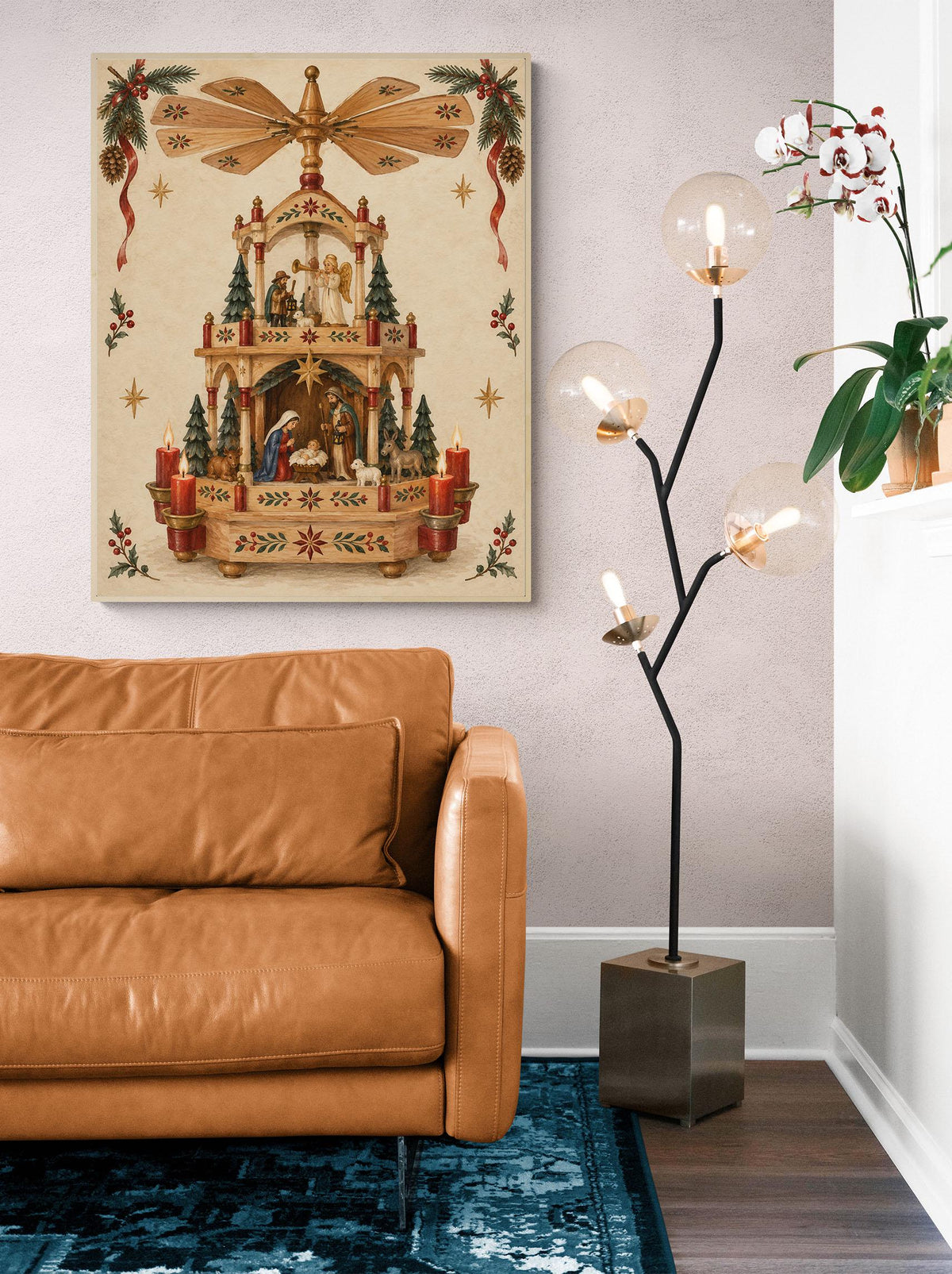 Christmas Pyramid Wall Art Print, Vintage German Holiday, Nativity Home Decor