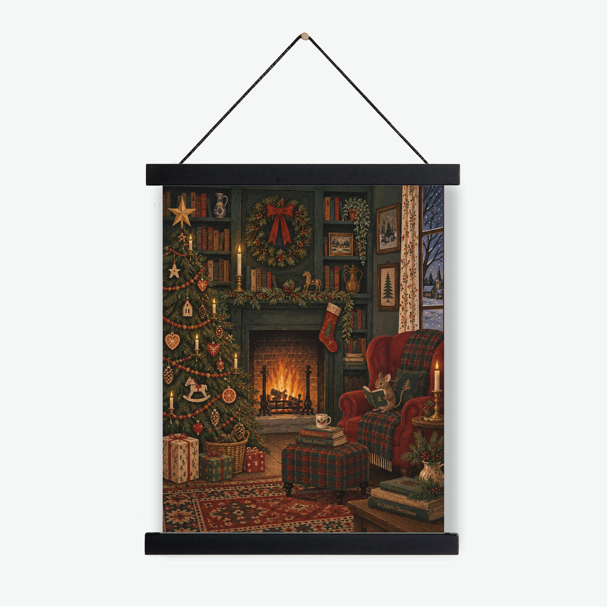 Cozy Christmas Country Mouse Wall Art Print, Vintage Holiday, Nativity Home Decor