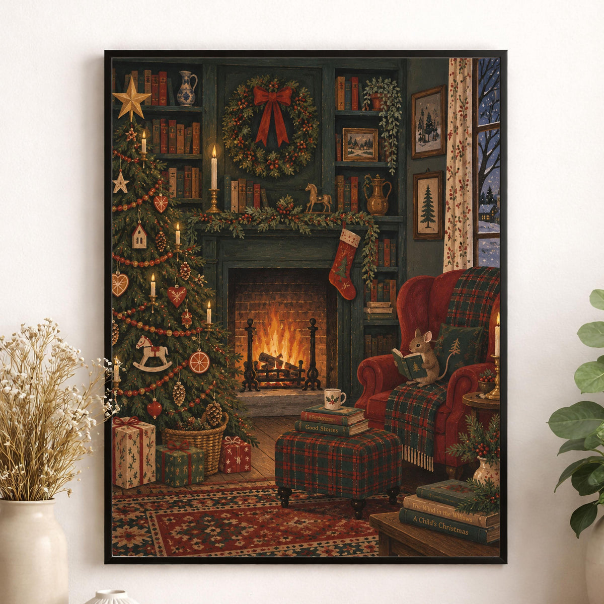 Cozy Christmas Country Mouse Wall Art Print, Vintage Holiday, Nativity Home Decor