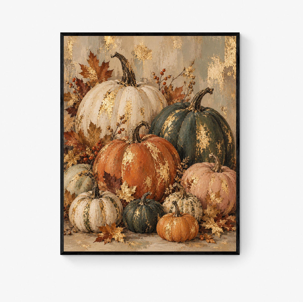 Abstract Pumpkins Art Print | October | Vintage Fall Gold | Autumn Neutral Home Decor