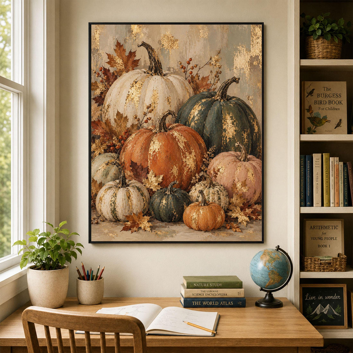 Abstract Pumpkins Art Print | October | Vintage Fall Gold | Autumn Neutral Home Decor