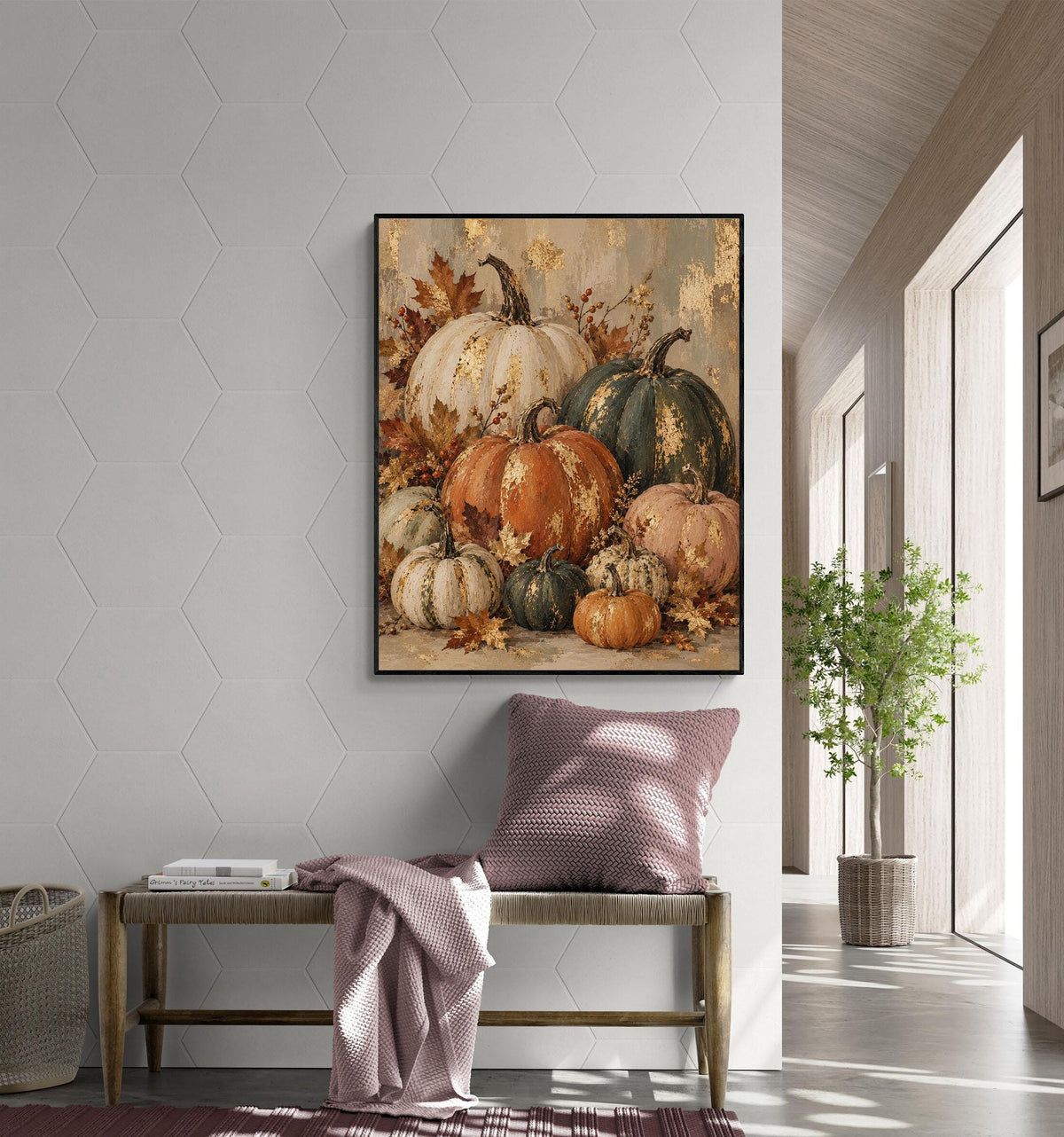 Abstract Pumpkins Art Print | October | Vintage Fall Gold | Autumn Neutral Home Decor