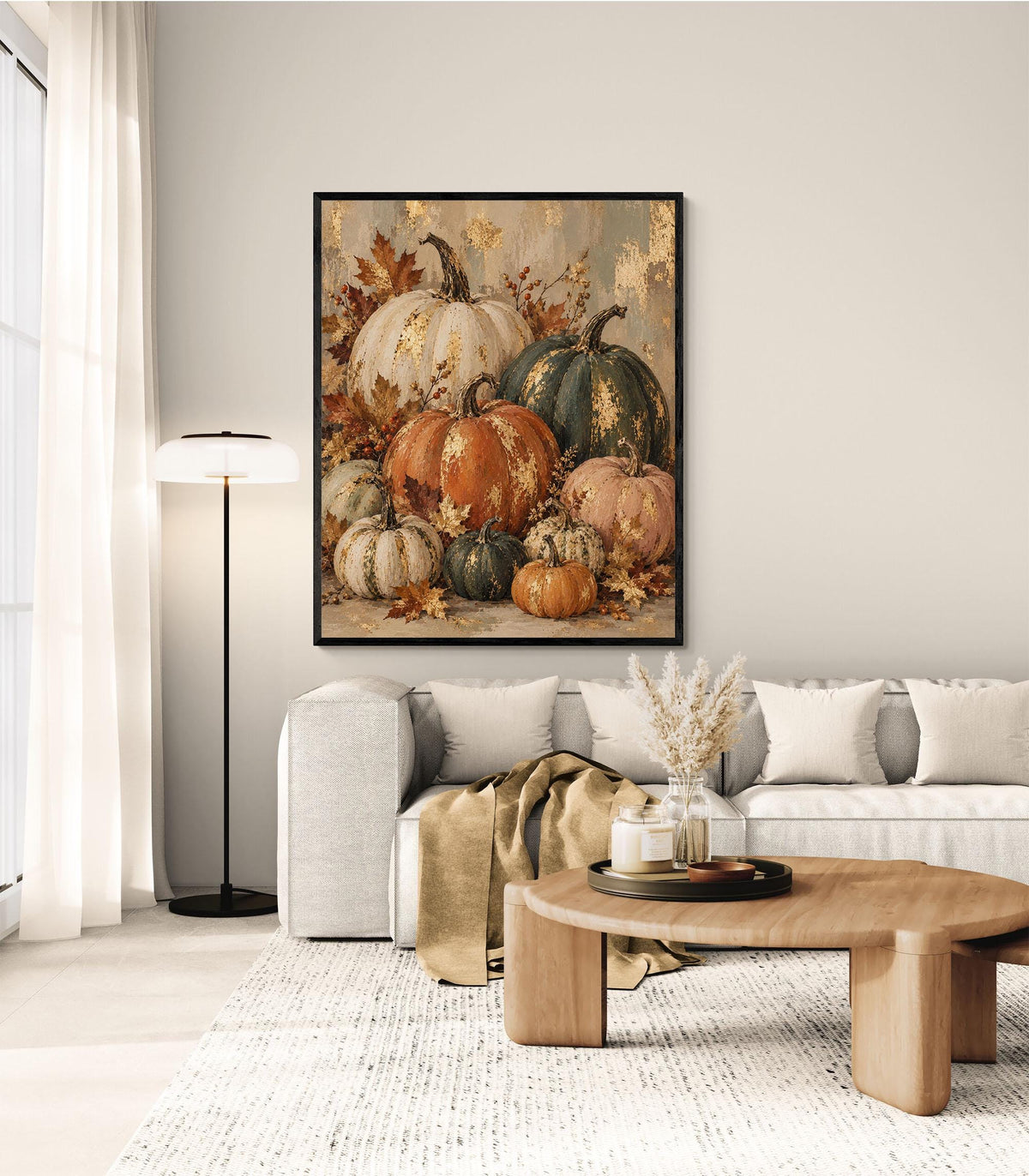 Abstract Pumpkins Art Print | October | Vintage Fall Gold | Autumn Neutral Home Decor