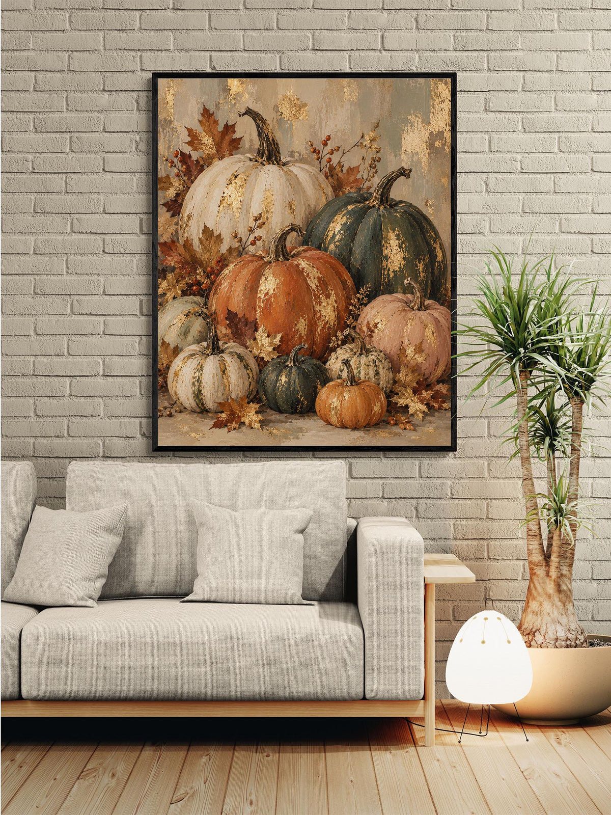 Abstract Pumpkins Art Print | October | Vintage Fall Gold | Autumn Neutral Home Decor