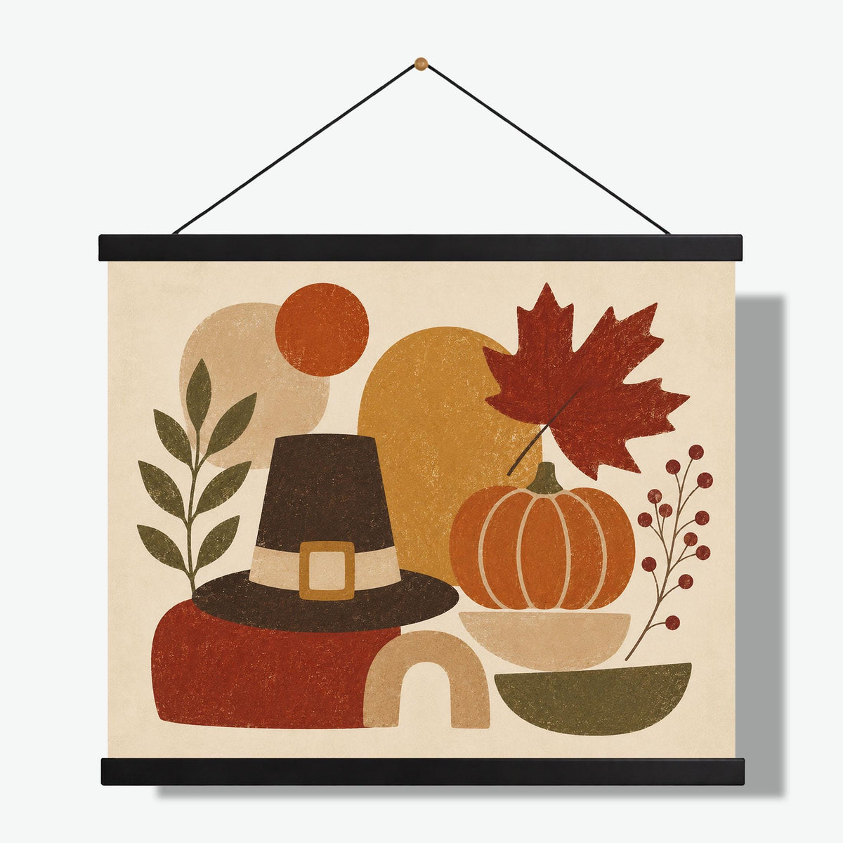 Thanksgiving Art Print | Abstract Pumpkin | Autumn Pilgrim Hat | Fall Home Decor