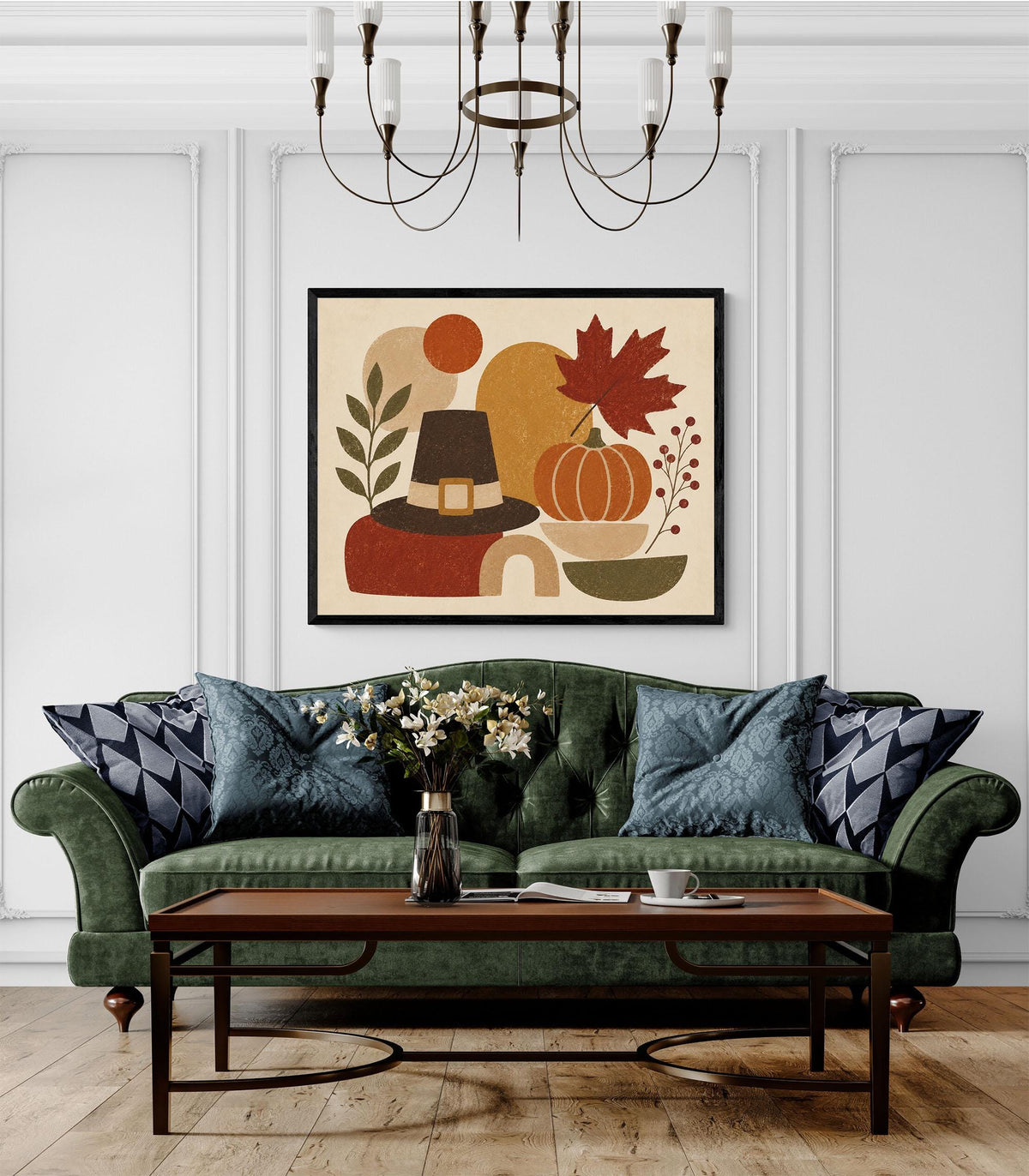Thanksgiving Art Print | Abstract Pumpkin | Autumn Pilgrim Hat | Fall Home Decor