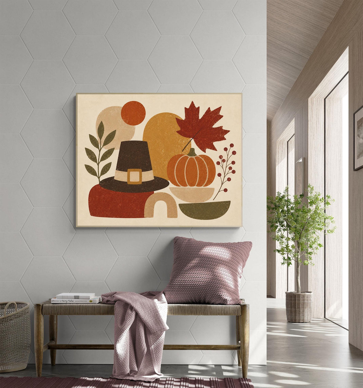 Thanksgiving Art Print | Abstract Pumpkin | Autumn Pilgrim Hat | Fall Home Decor