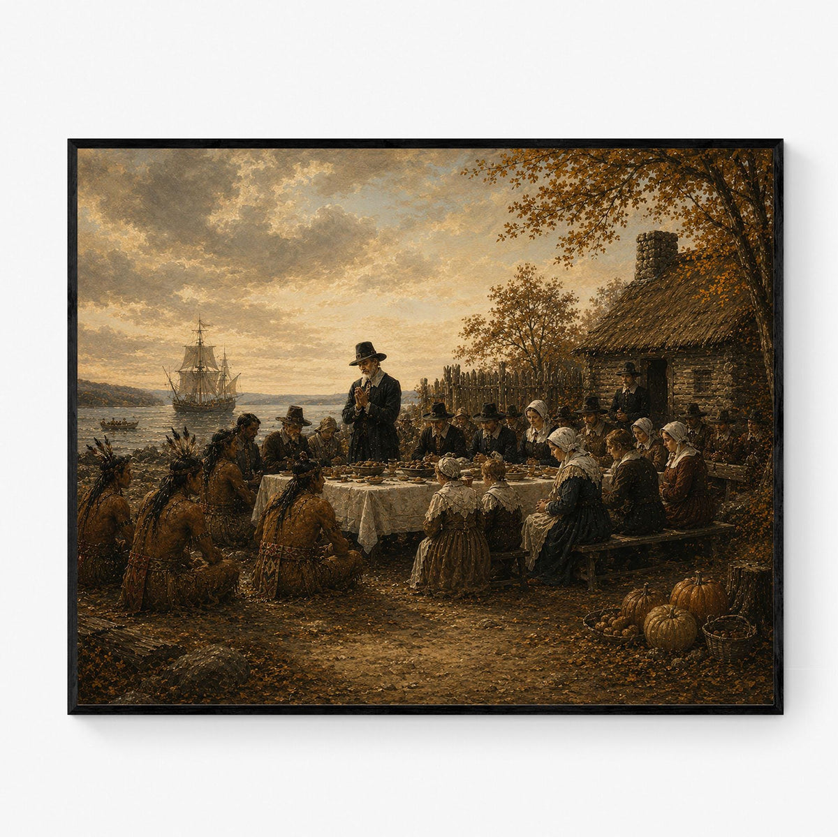 First Thanksgiving Art Print | Pilgrims And Native Americans | Autumn | Fall Home Decor