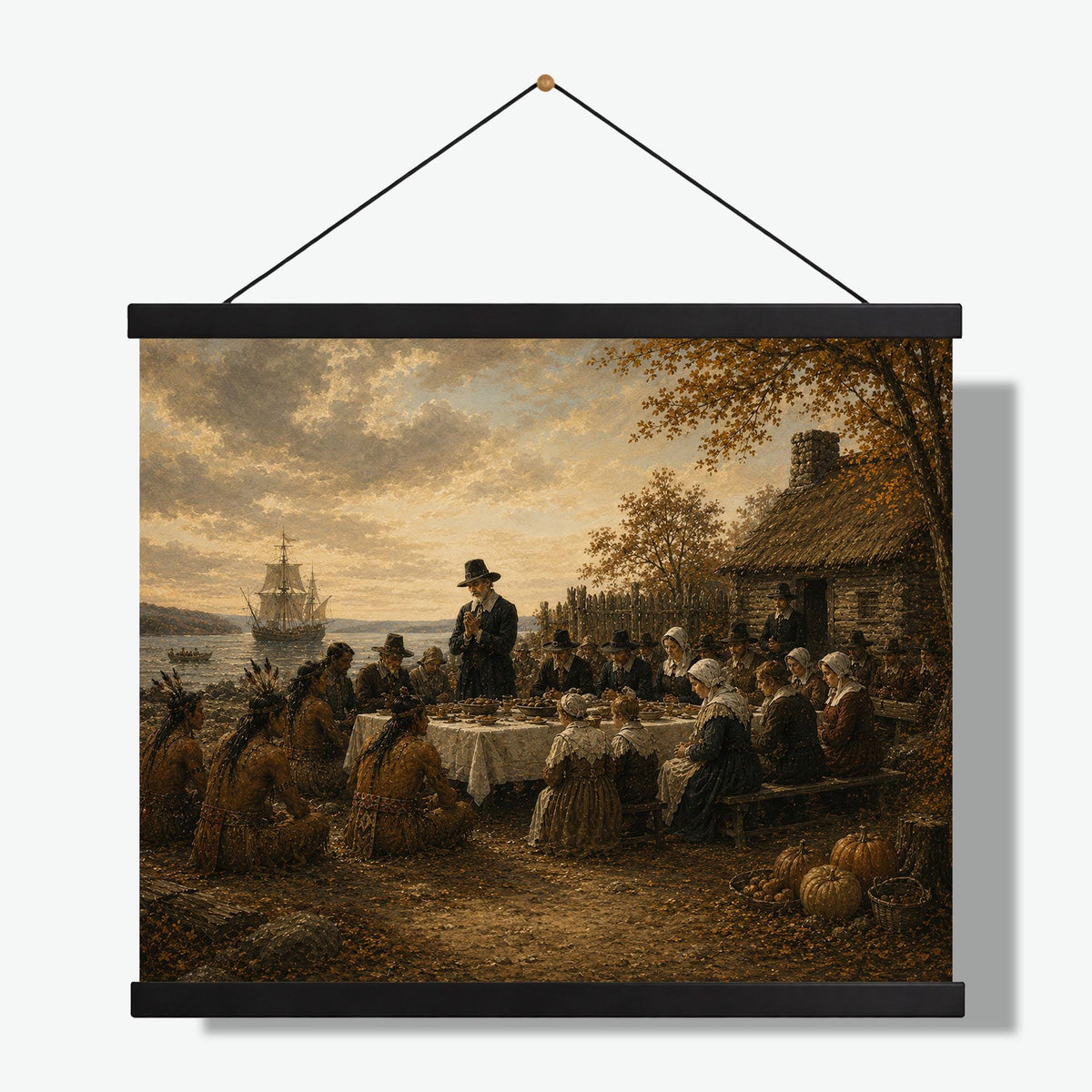 First Thanksgiving Art Print | Pilgrims And Native Americans | Autumn | Fall Home Decor