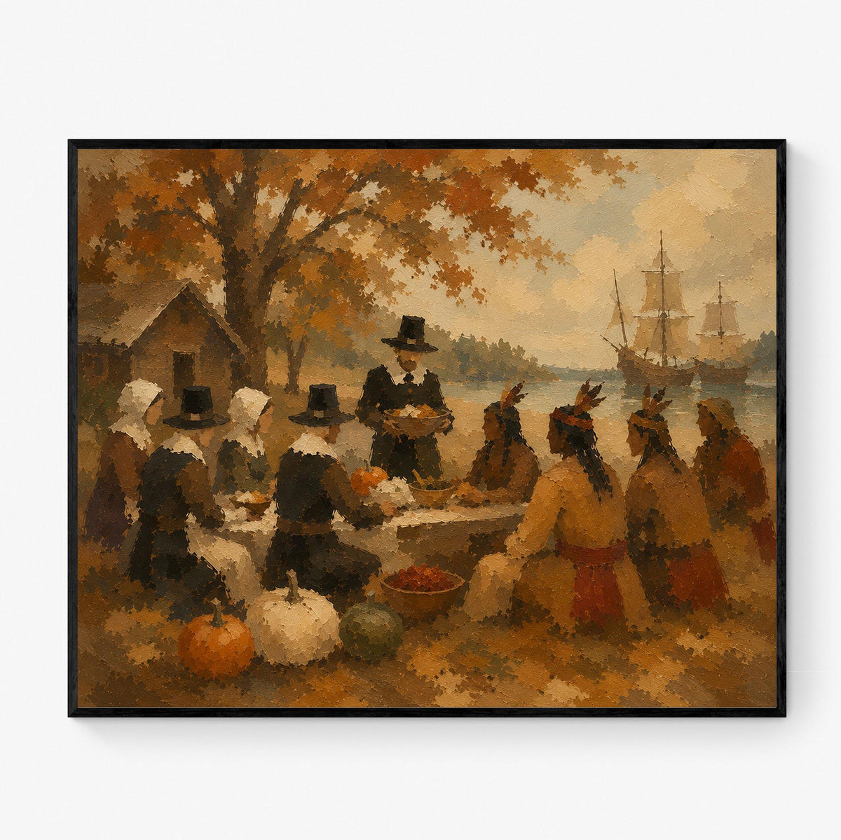 First Thanksgiving Art Print | Pilgrims And Native Americans | Fall | Autumn Home Decor