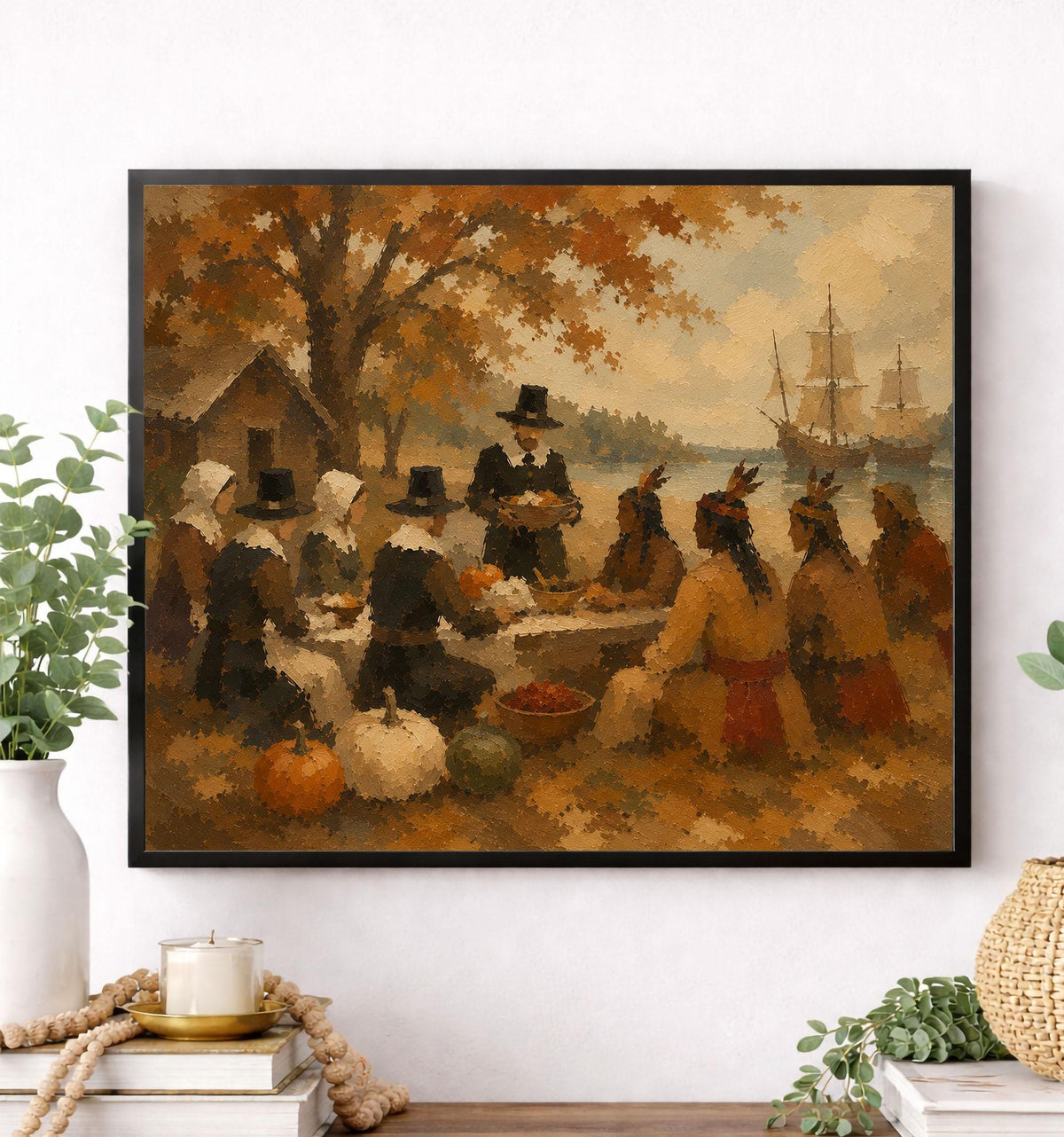 First Thanksgiving Art Print | Pilgrims And Native Americans | Fall | Autumn Home Decor
