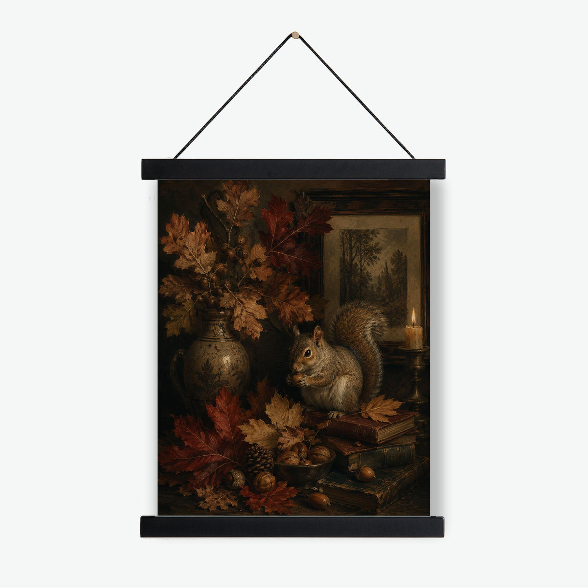 Dark Academia Squirrel Fall Wall Art Print, Autumn Vintage Library, Botanical, Home Decor