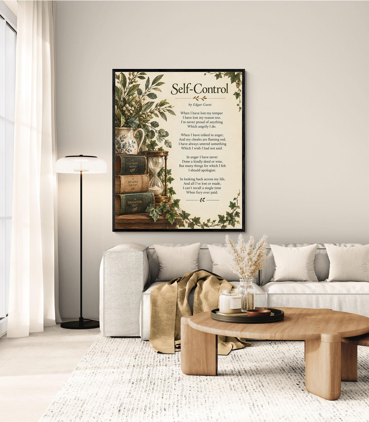 Self Control Wall Art Print | When I Have Lost My Temper | Edgar Guest Poem | Botanical | Literary Book | Inspirational Home Decor