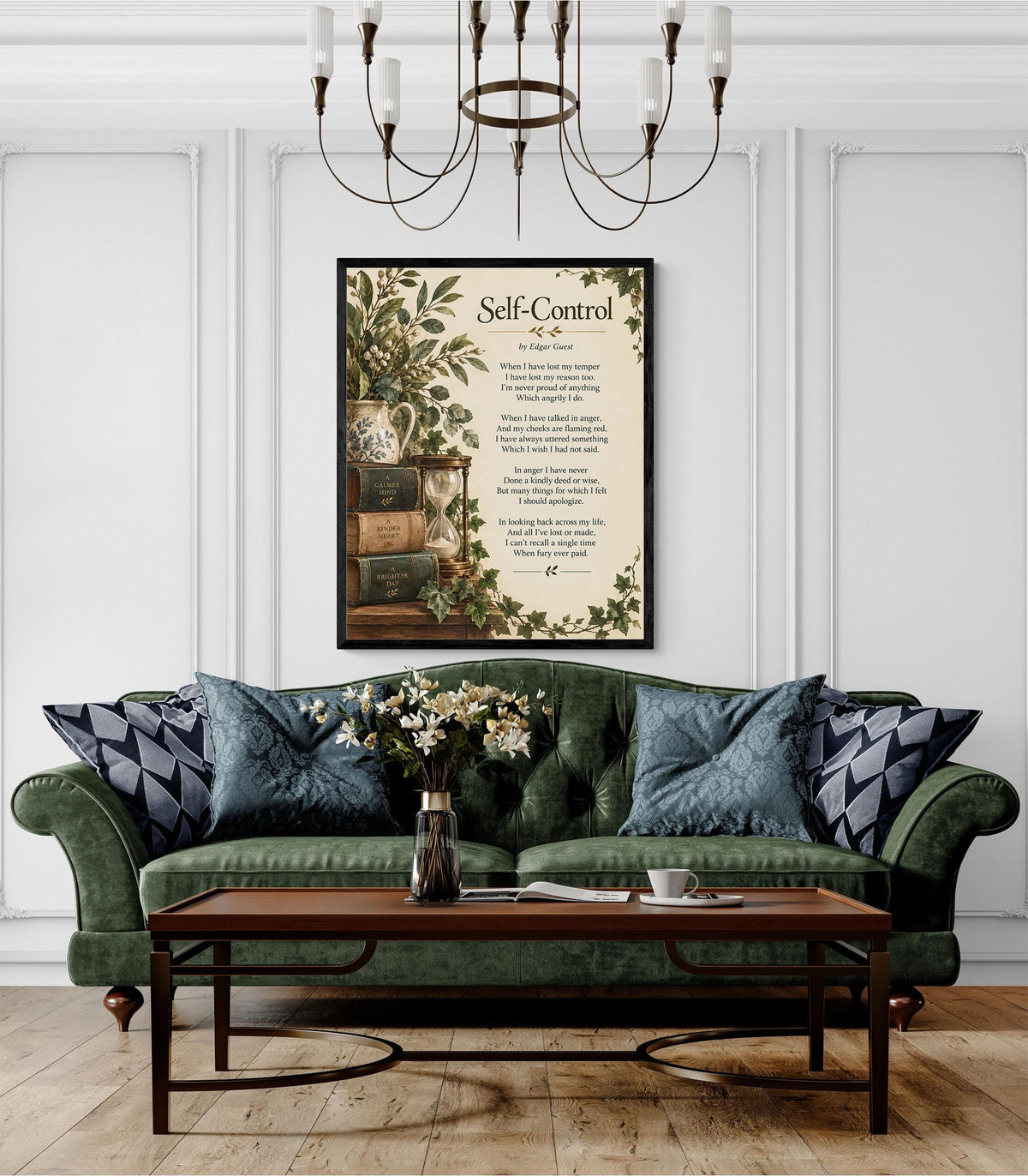 Self Control Wall Art Print | When I Have Lost My Temper | Edgar Guest Poem | Botanical | Literary Book | Inspirational Home Decor