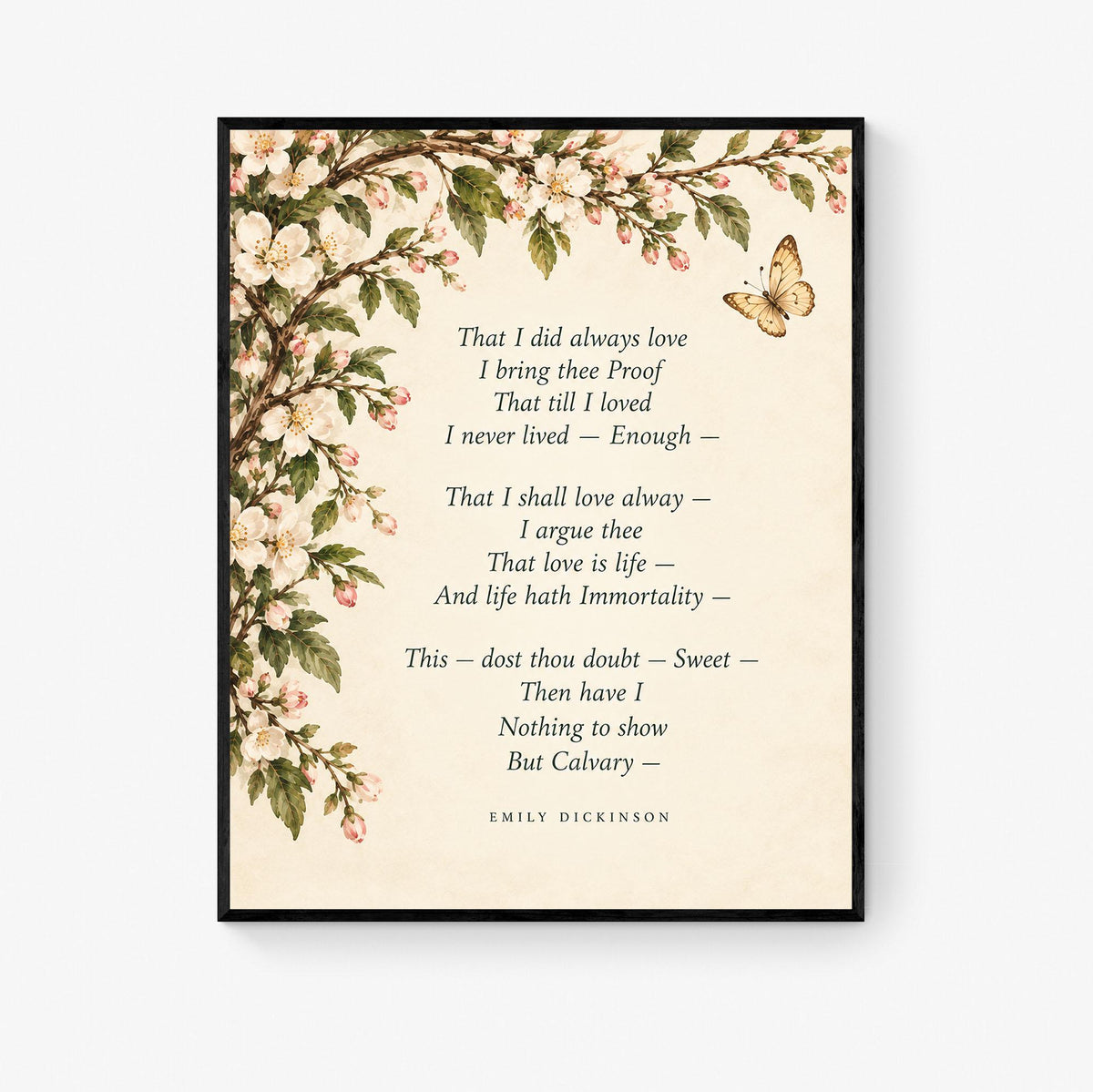 Emily Dickinson Quote Art Print | Calvary Poem | Vintage Floral | Literary Wall Home Decor