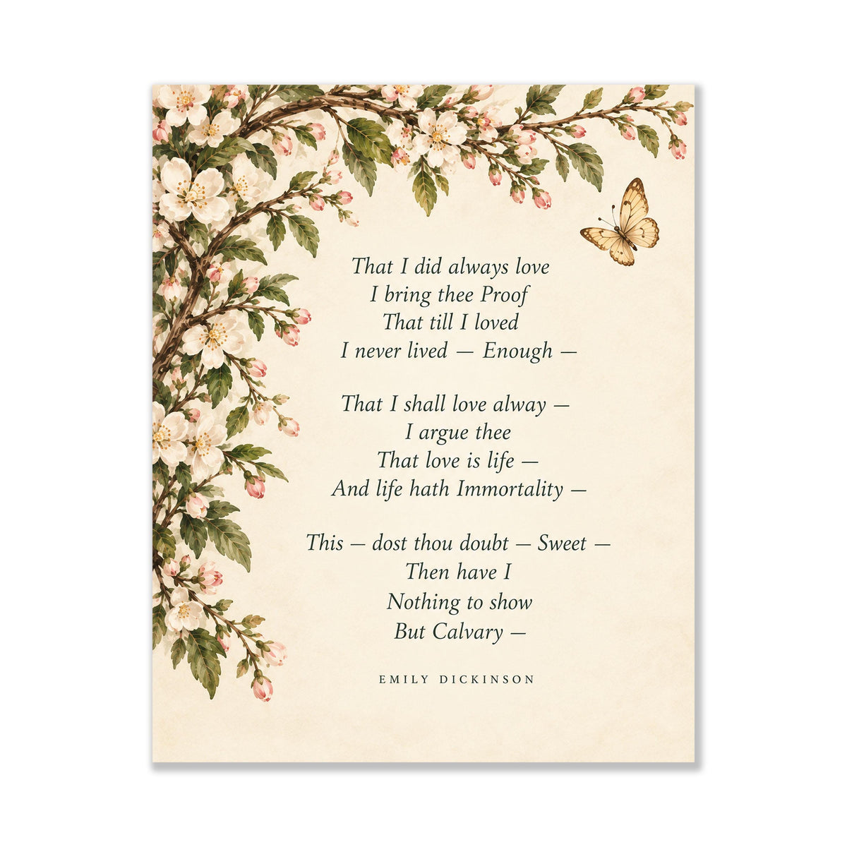 Emily Dickinson Quote Art Print | Calvary Poem | Vintage Floral | Literary Wall Home Decor