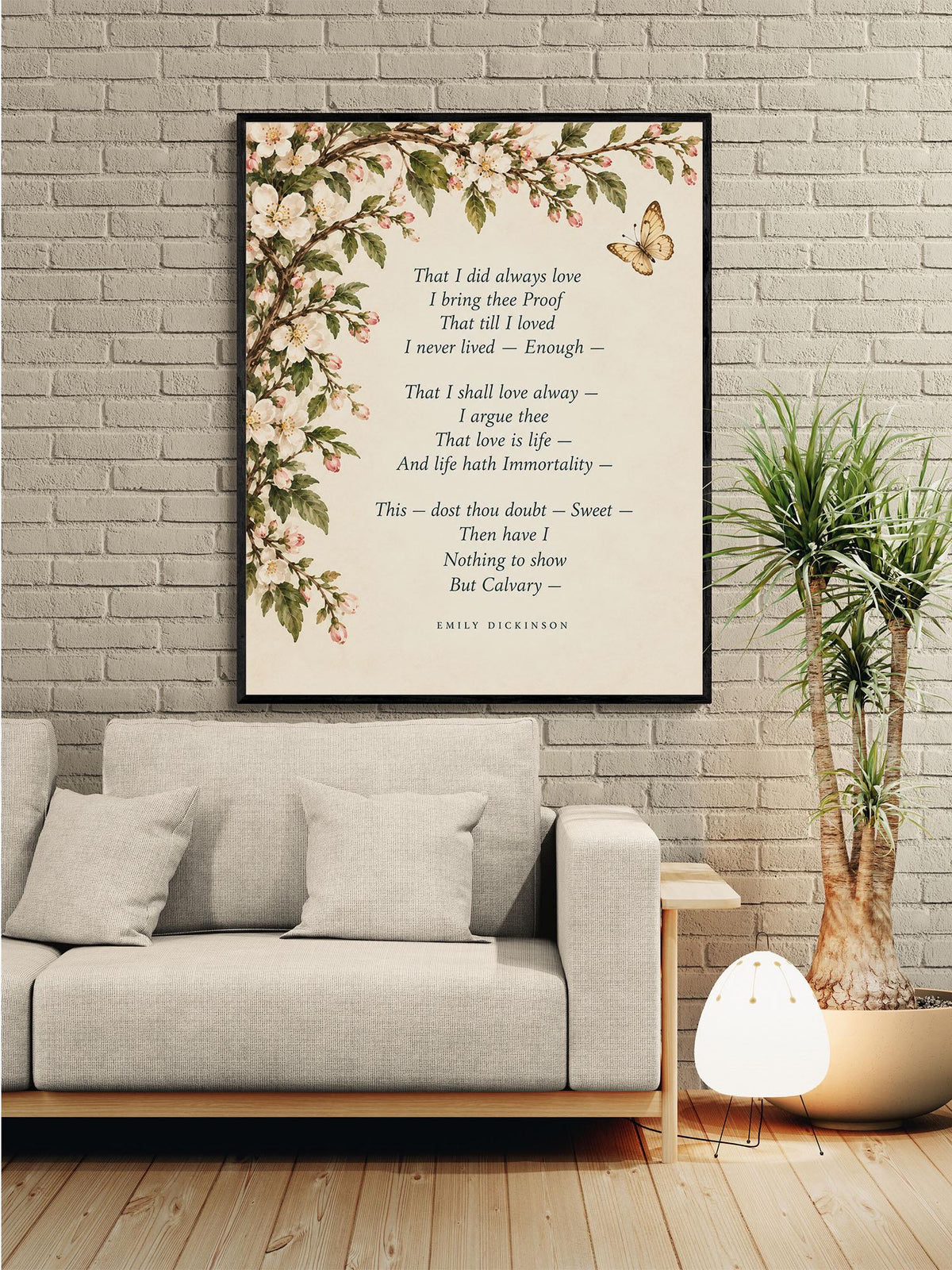 Emily Dickinson Quote Art Print | Calvary Poem | Vintage Floral | Literary Wall Home Decor