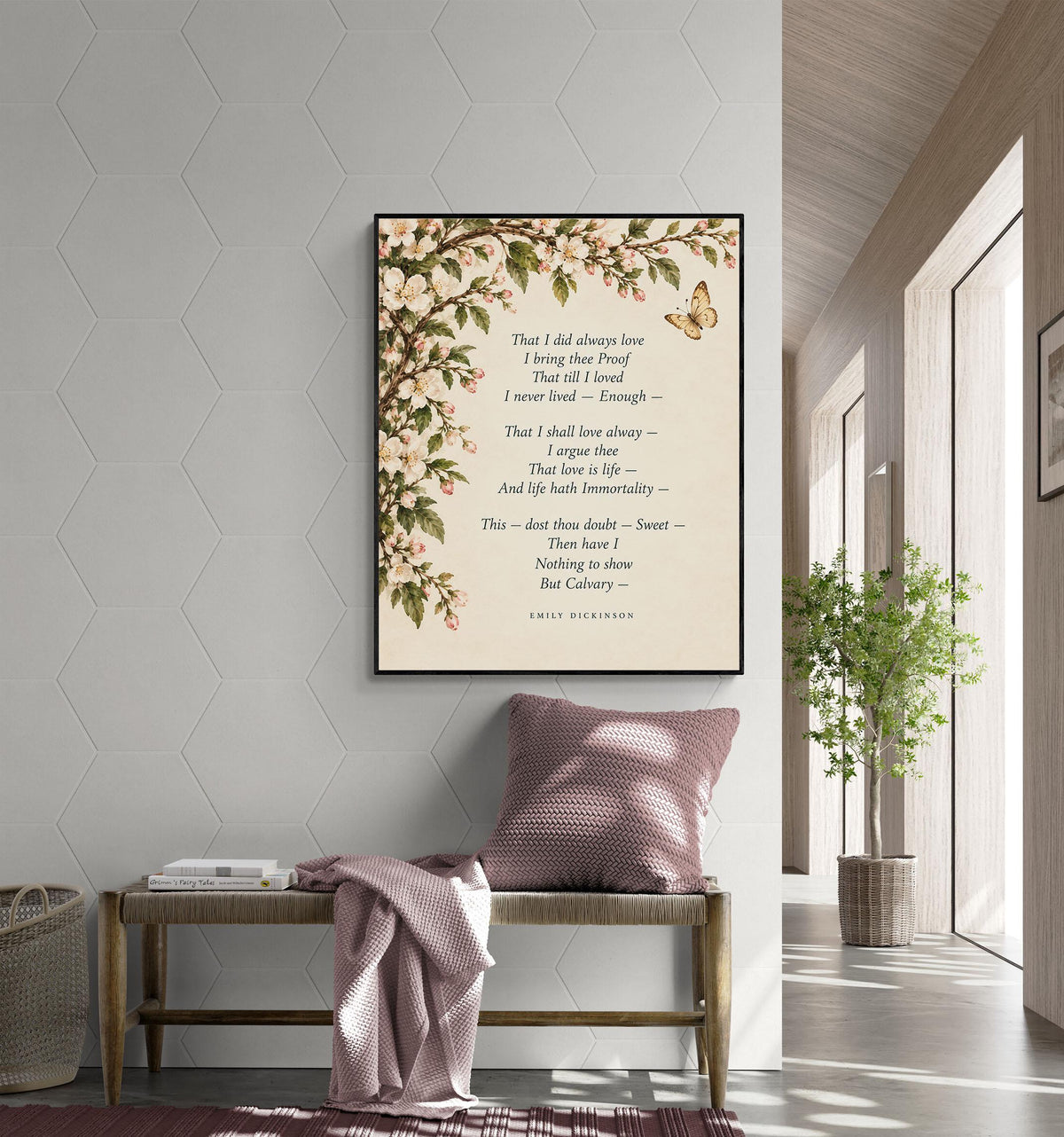 Emily Dickinson Quote Art Print | Calvary Poem | Vintage Floral | Literary Wall Home Decor