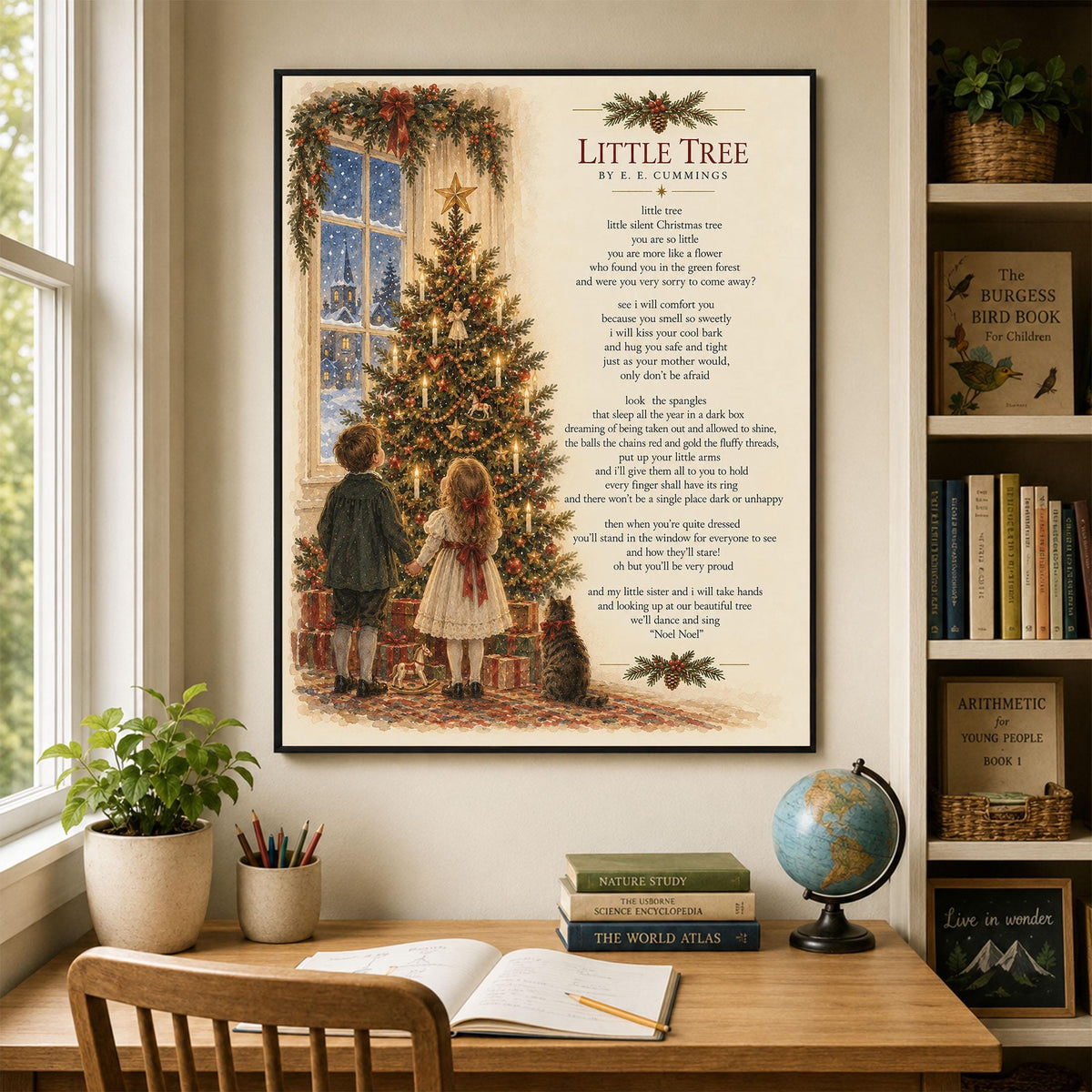 Little Tree Wall Art Print, EE Cummings, Christmas Holiday, Home Decor