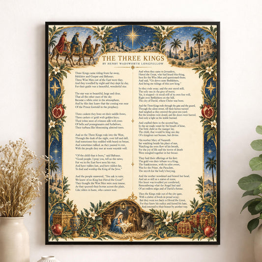 The Three Kings Wall Art Print, Longfellow Quote, Christmas Holiday, Wise Men, Nativity Home Decor