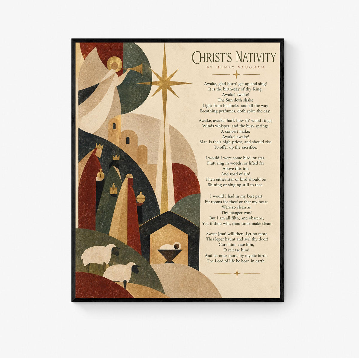 Christ's Nativity Wall Art Print, Henry Vaughan Christmas Quote, Holiday Poem, Home Decor