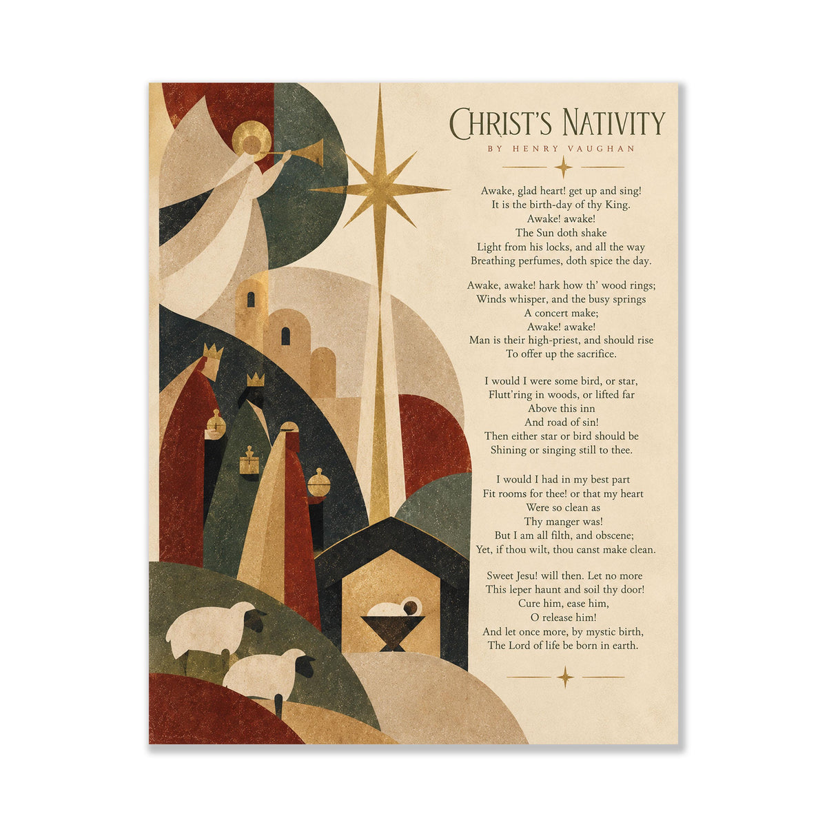 Christ's Nativity Wall Art Print, Henry Vaughan Christmas Quote, Holiday Poem, Home Decor