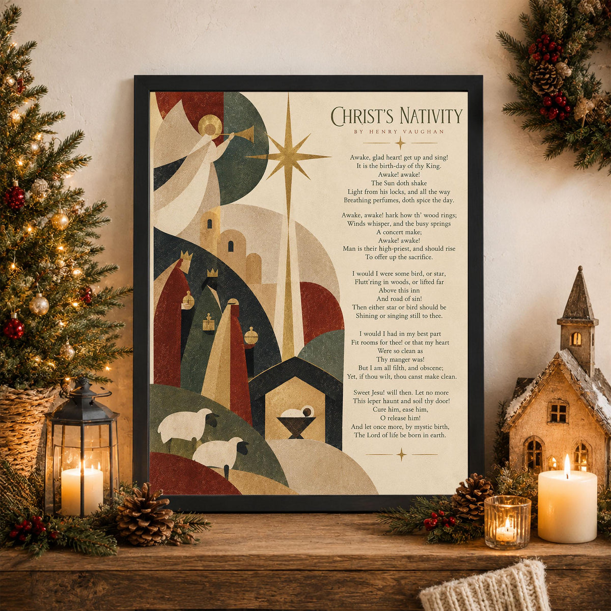 Christ's Nativity Wall Art Print, Henry Vaughan Christmas Quote, Holiday Poem, Home Decor
