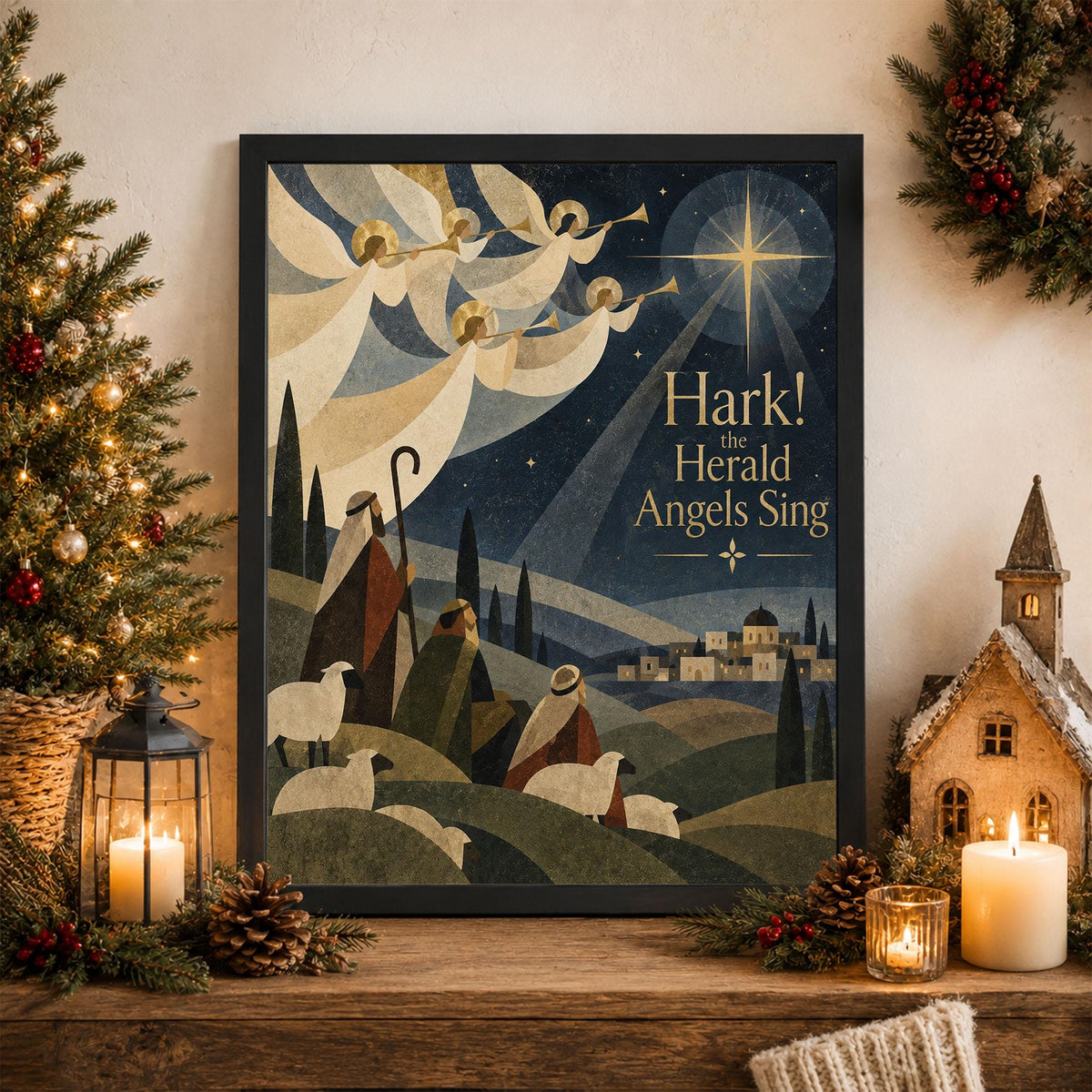 Hark The Herald Angels Sing Wall Art Print, Christmas, Holiday Poem, Home Decor