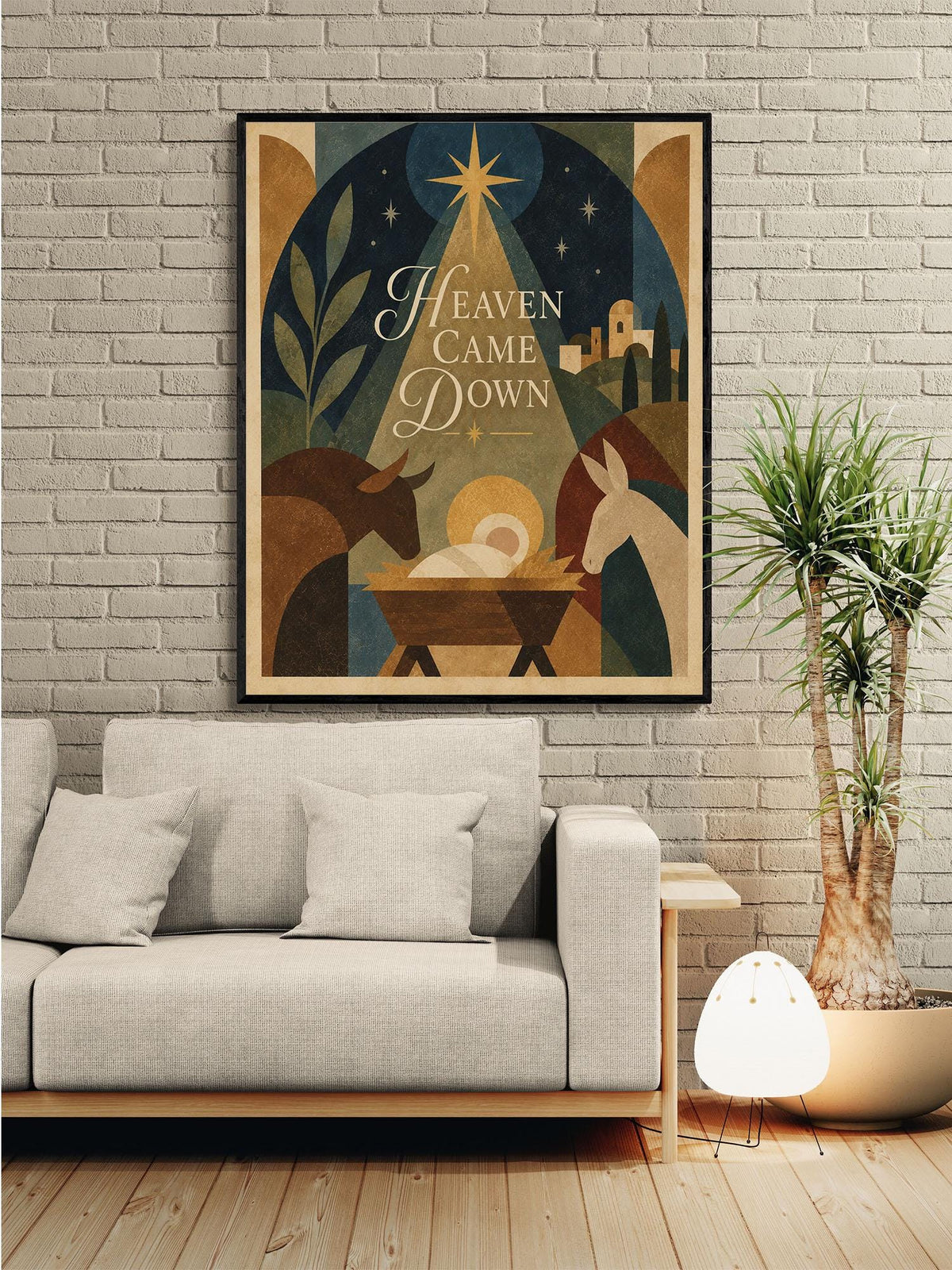Heaven Came Down Nativity Wall Art Print, Christmas, Holiday Poem, Mid Century Home Decor
