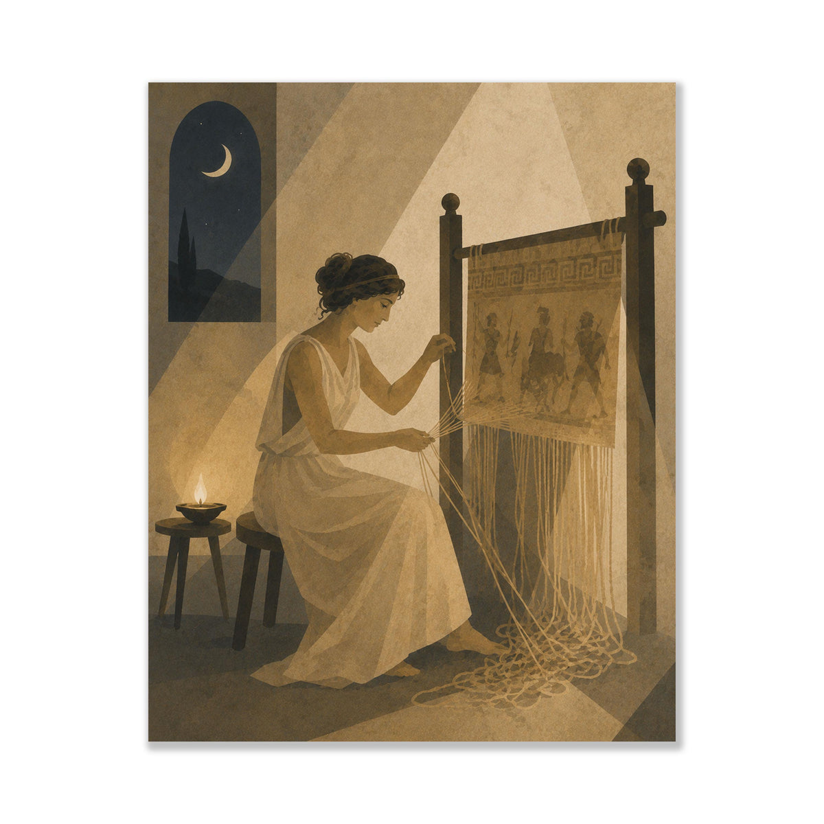 Penelope Unraveling Her Tapestry Art Print | Greek Mythology | Odyssey Gods and Goddess | Home Decor