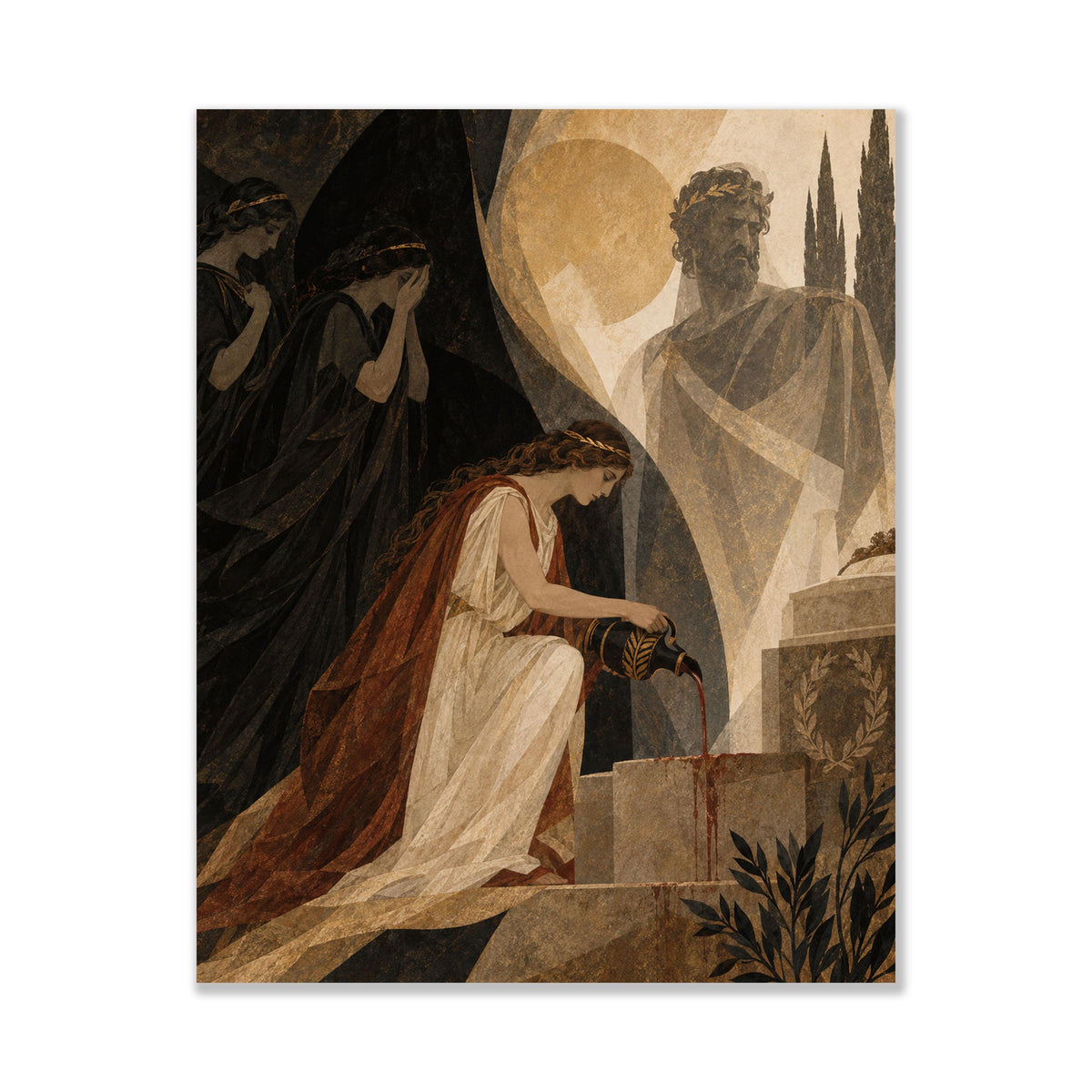 Electra At Agamemnon's Tomb Art Print | Greek Mythology | Aeschylus Libation Bearers | Home Decor