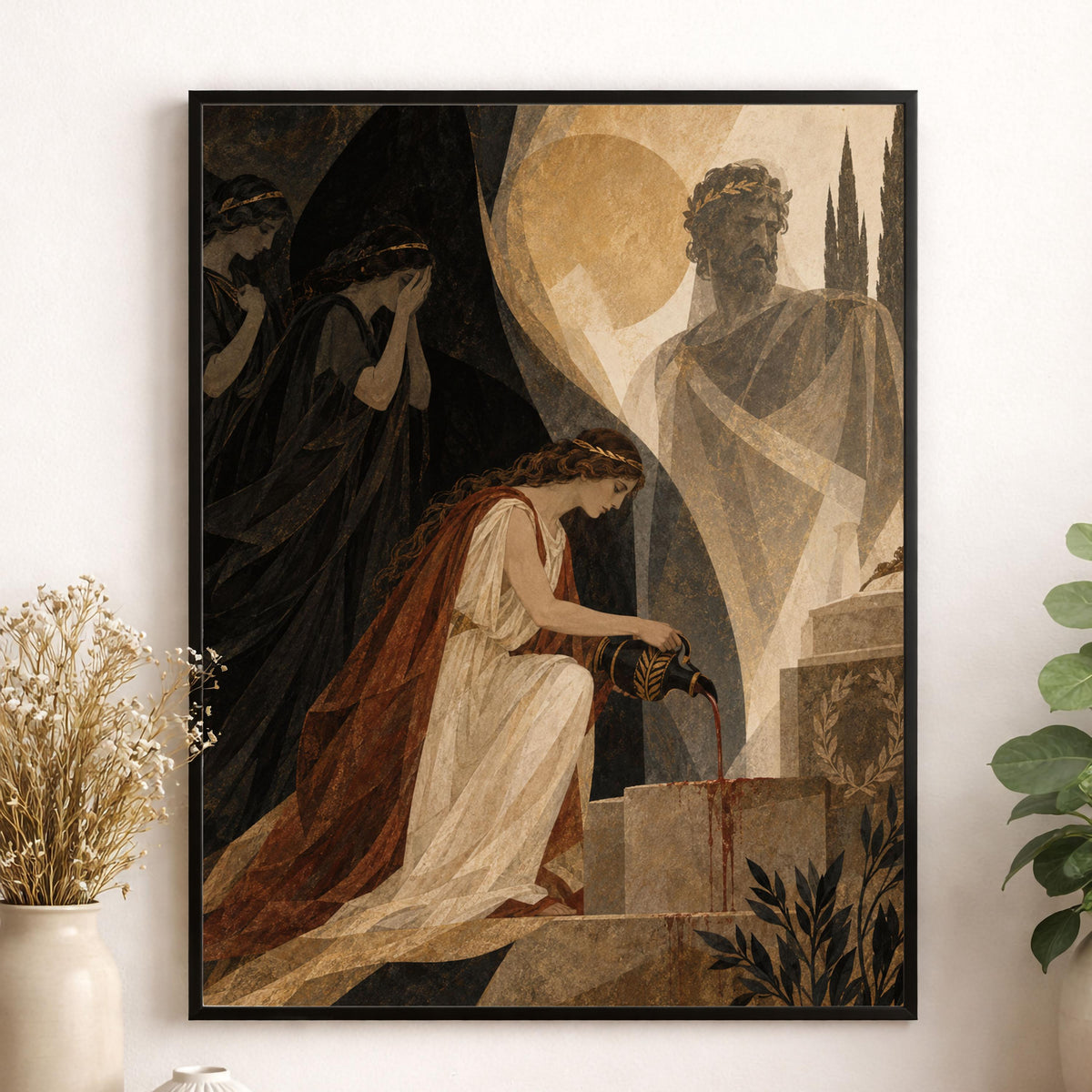 Electra At Agamemnon's Tomb Art Print | Greek Mythology | Aeschylus Libation Bearers | Home Decor
