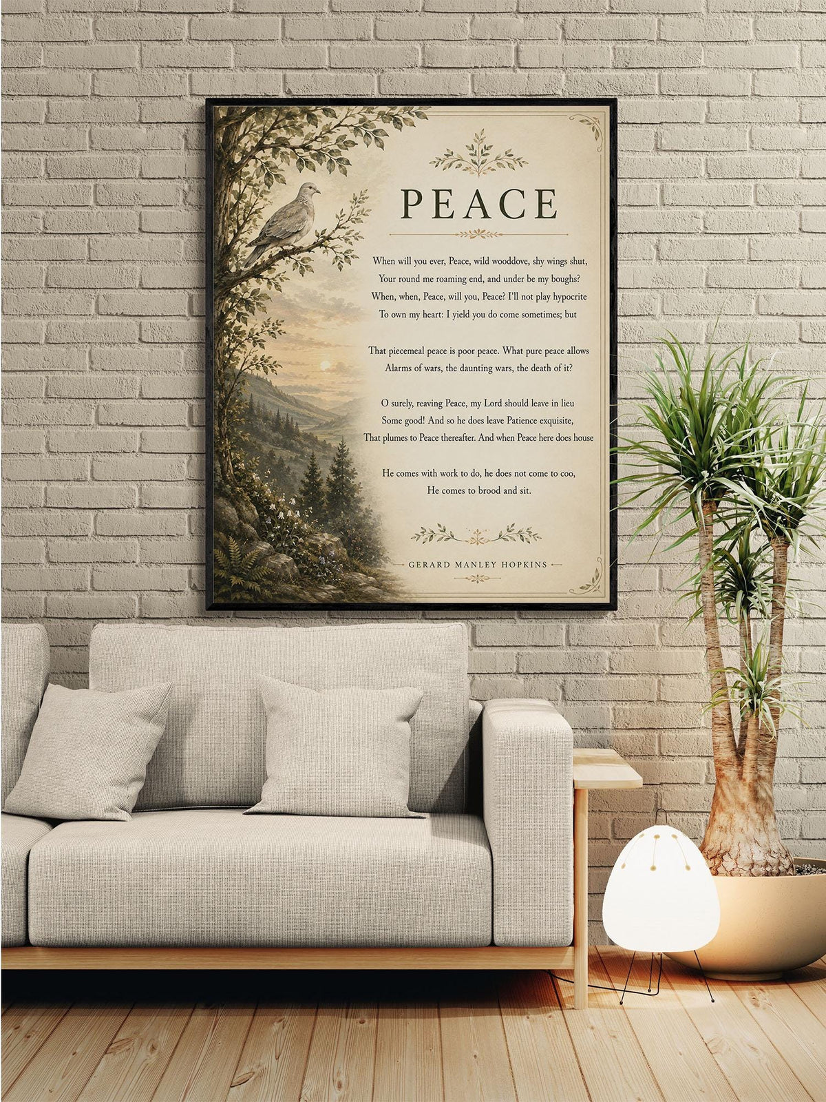 Peace Poem Wall Art Print | Gerard Manley Hopkins | Botanical Landscape | Literary | Inspirational Home Decor