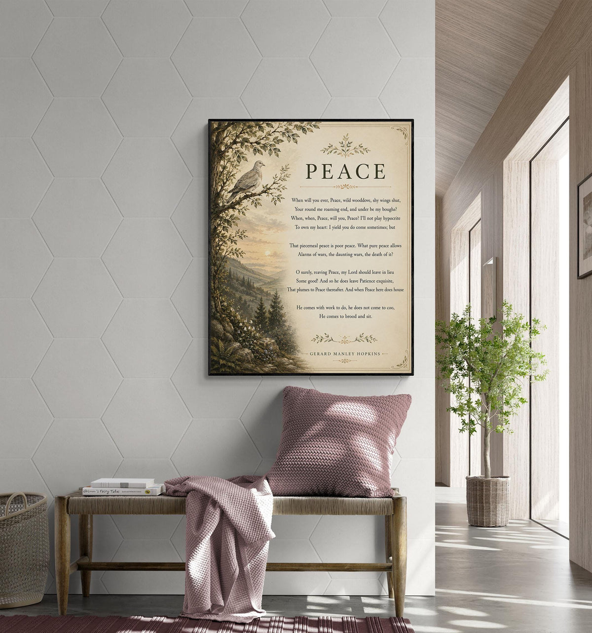 Peace Poem Wall Art Print | Gerard Manley Hopkins | Botanical Landscape | Literary | Inspirational Home Decor