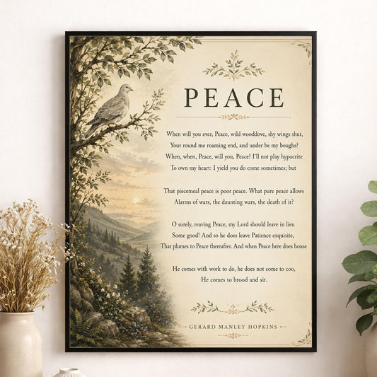 Peace Poem Wall Art Print | Gerard Manley Hopkins | Botanical Landscape | Literary | Inspirational Home Decor