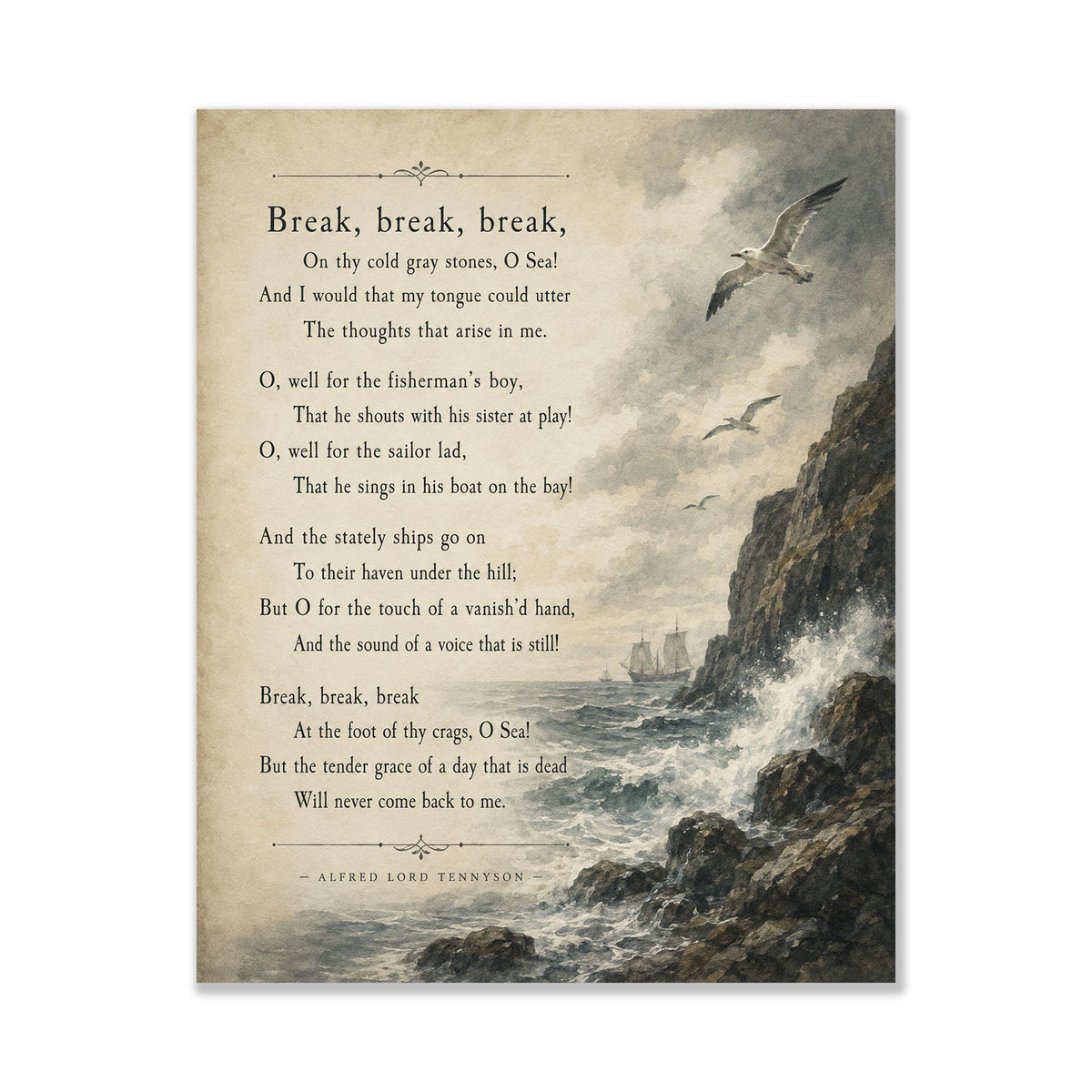 Break by Alfred Lord Tennyson Wall Art Print | Literary Decor | Seascape Gift
