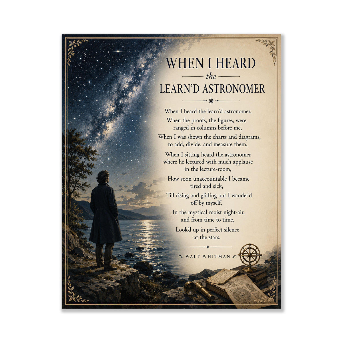 When I Heard The Learnd Astronomer Walt Whitman Wall Art Print | Literary Gift | Landscape Home Decor