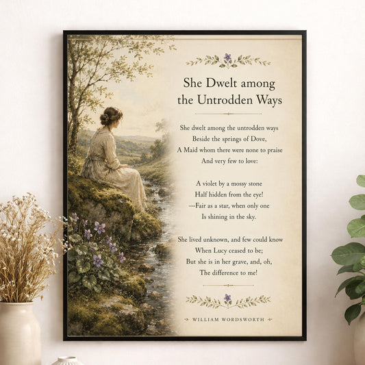 She Dwelt Among The Untrodden Ways Wall Art Print | William Wordsworth | Literary Gift | Landscape Home Decor