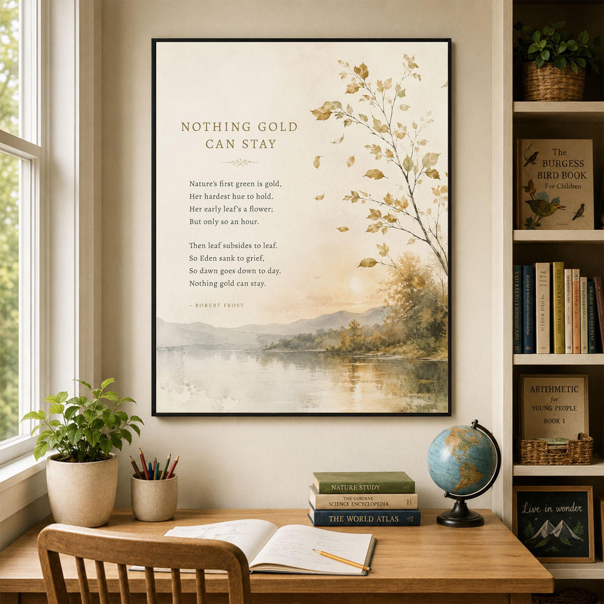 Nothing Gold Can Stay Art Print | Robert Frost | Fall Literature Quote | Thanksgiving Home Decor