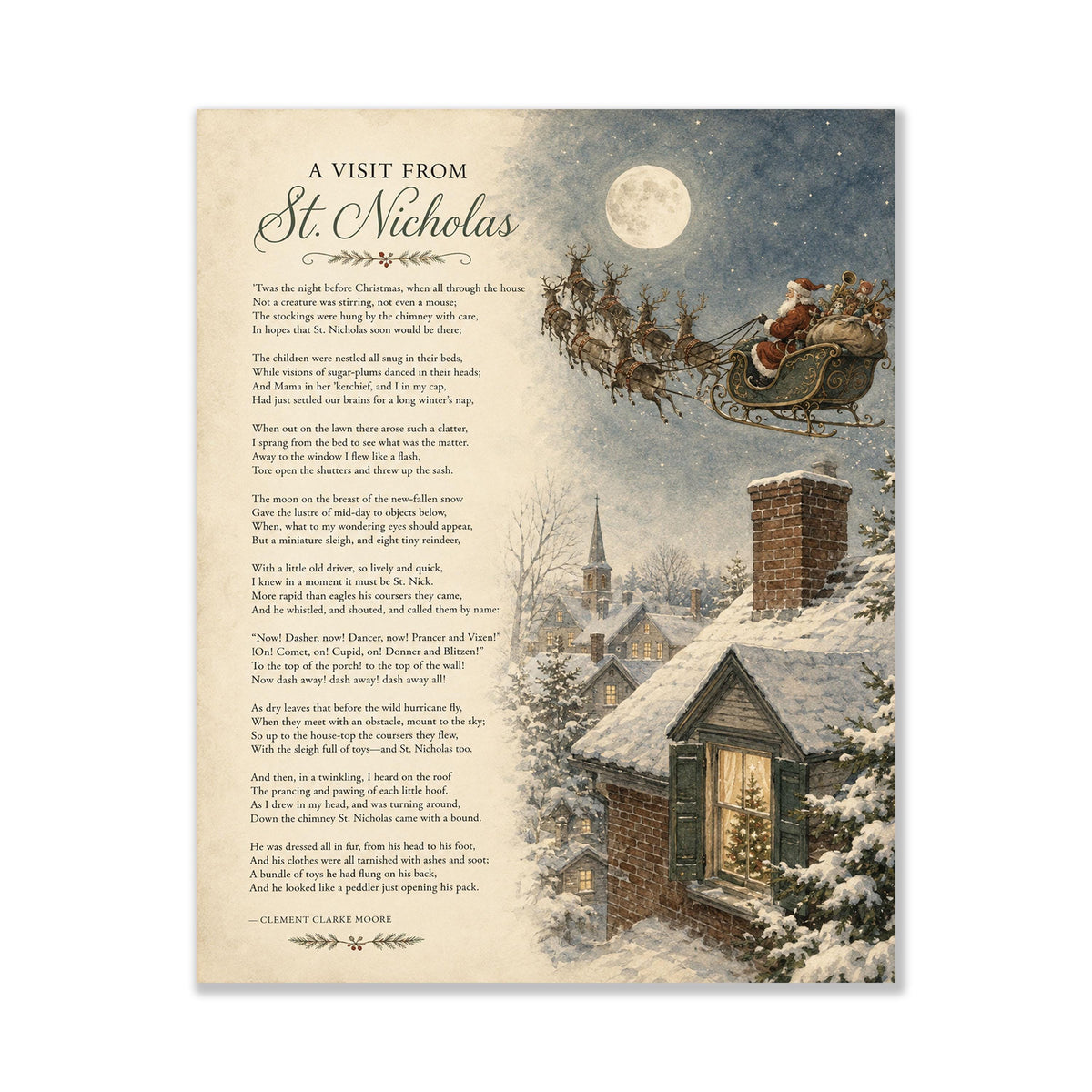 A Visit From St Nicholas Art Print | Clement Clark Moore Christmas Quote | Poetry | Literary | Home Decor