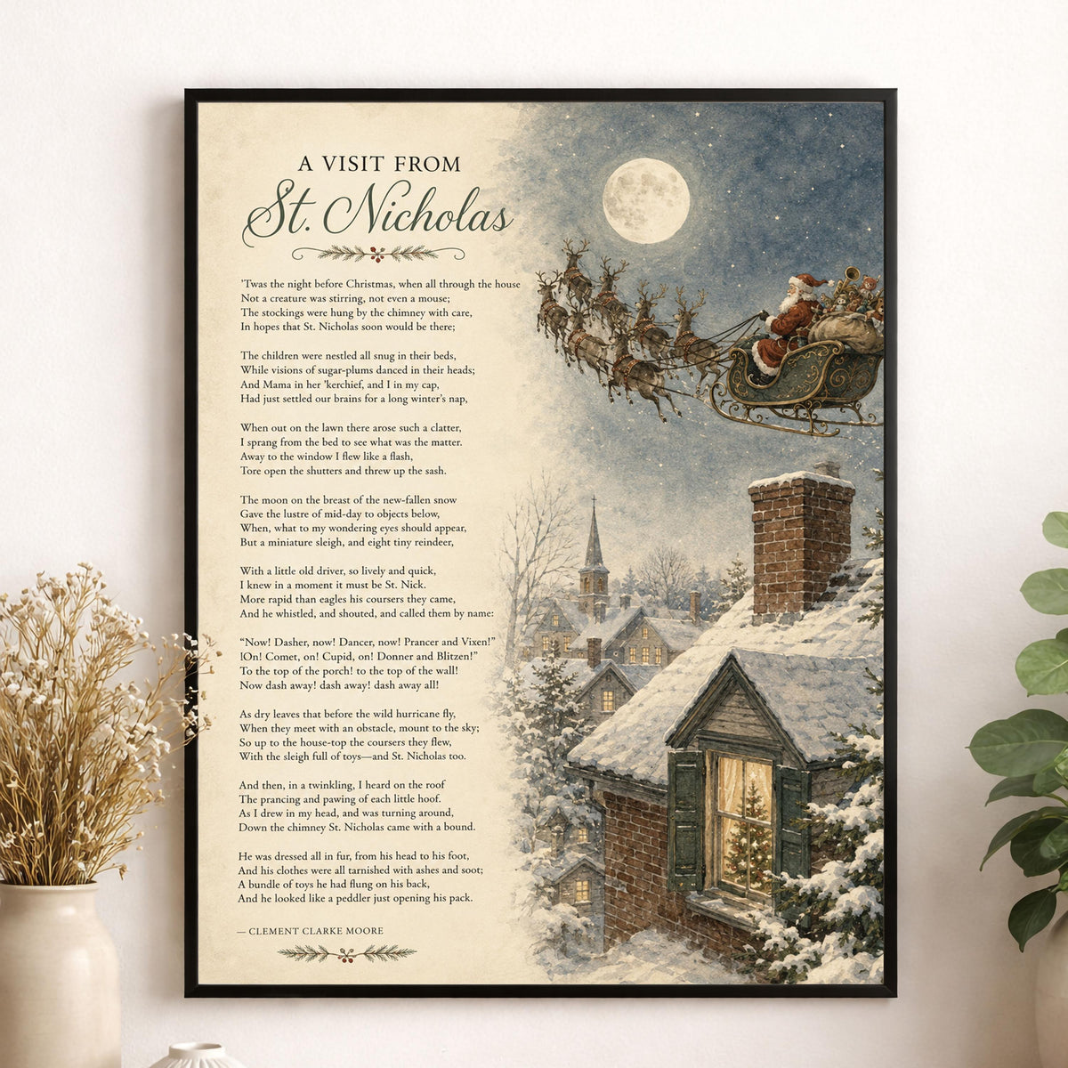A Visit From St Nicholas Art Print | Clement Clark Moore Christmas Quote | Poetry | Literary | Home Decor
