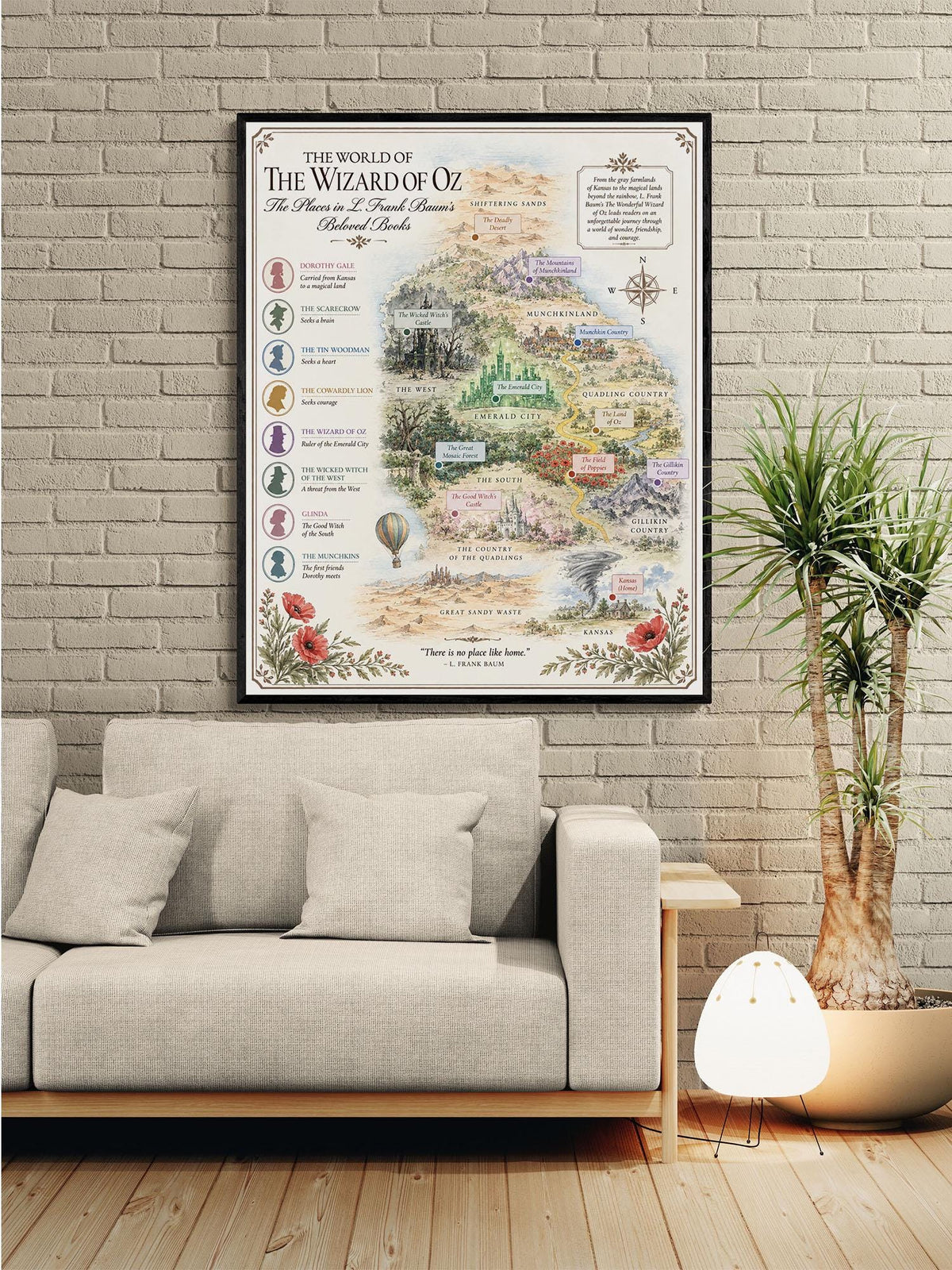 Wizard of Oz Books Map Art Print, L Frank Baum Literary Wall Artwork, Home Decor, Library Gift, Classic Novel Poster