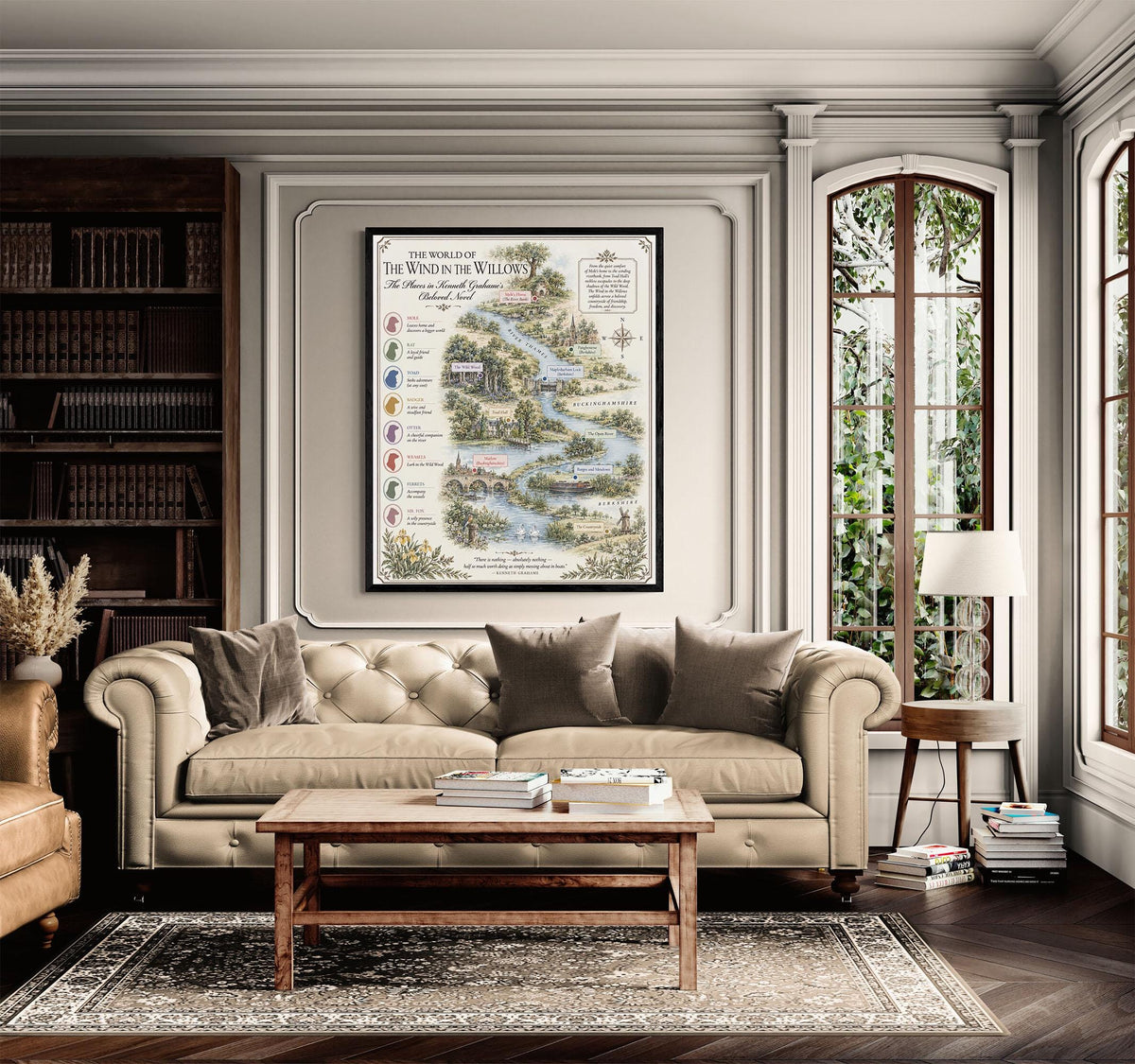 Wind in the Willows Books Map Art Print, Kenneth Grahame Literary Wall Artwork, Home Decor, Library Gift, Classic Novel Poster