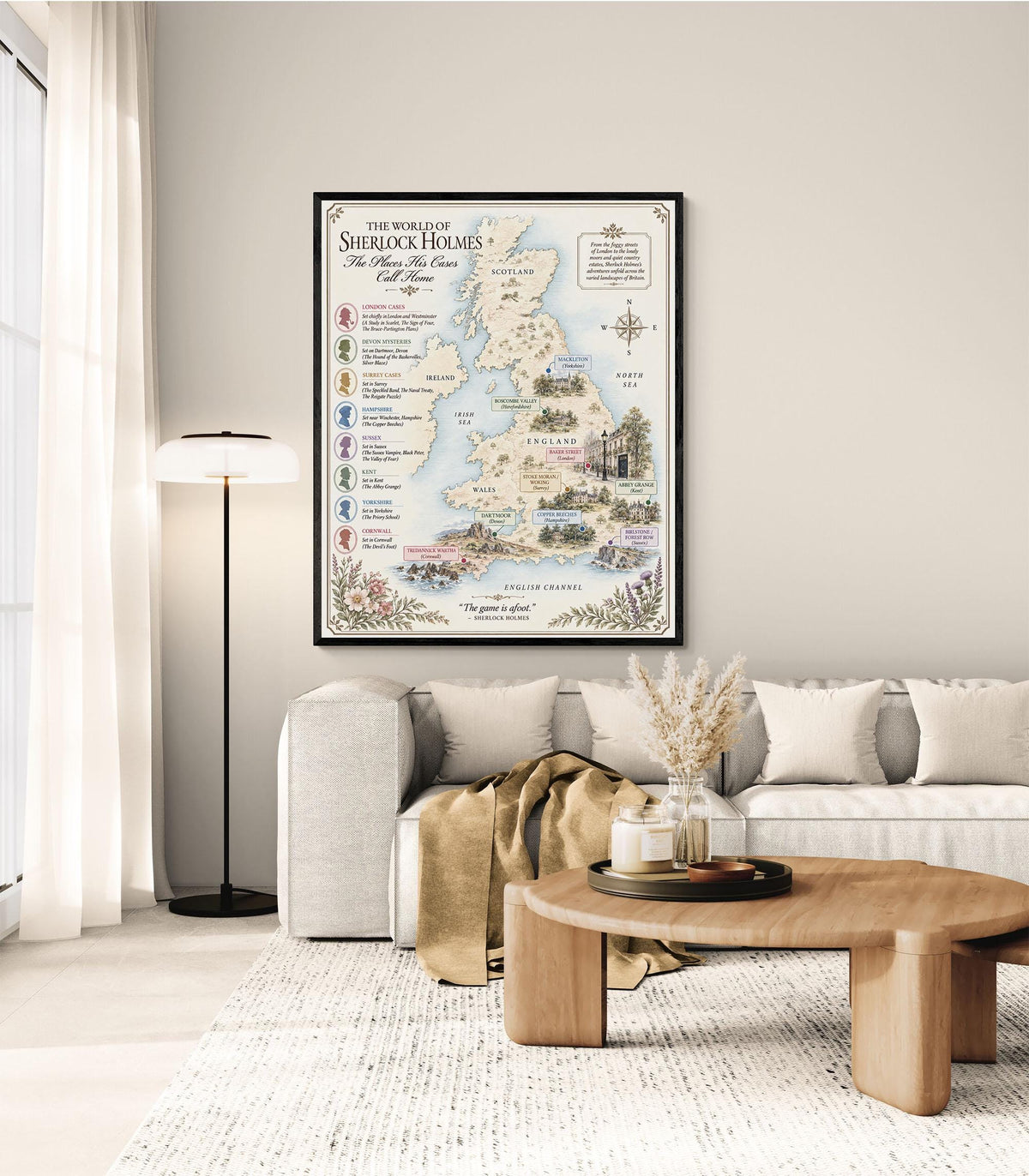 Sherlock Holmes Books Map Art Print, Arthur Conan Doyle Literary Wall Artwork, Home Decor, Library Gift, Classic Novel Poster