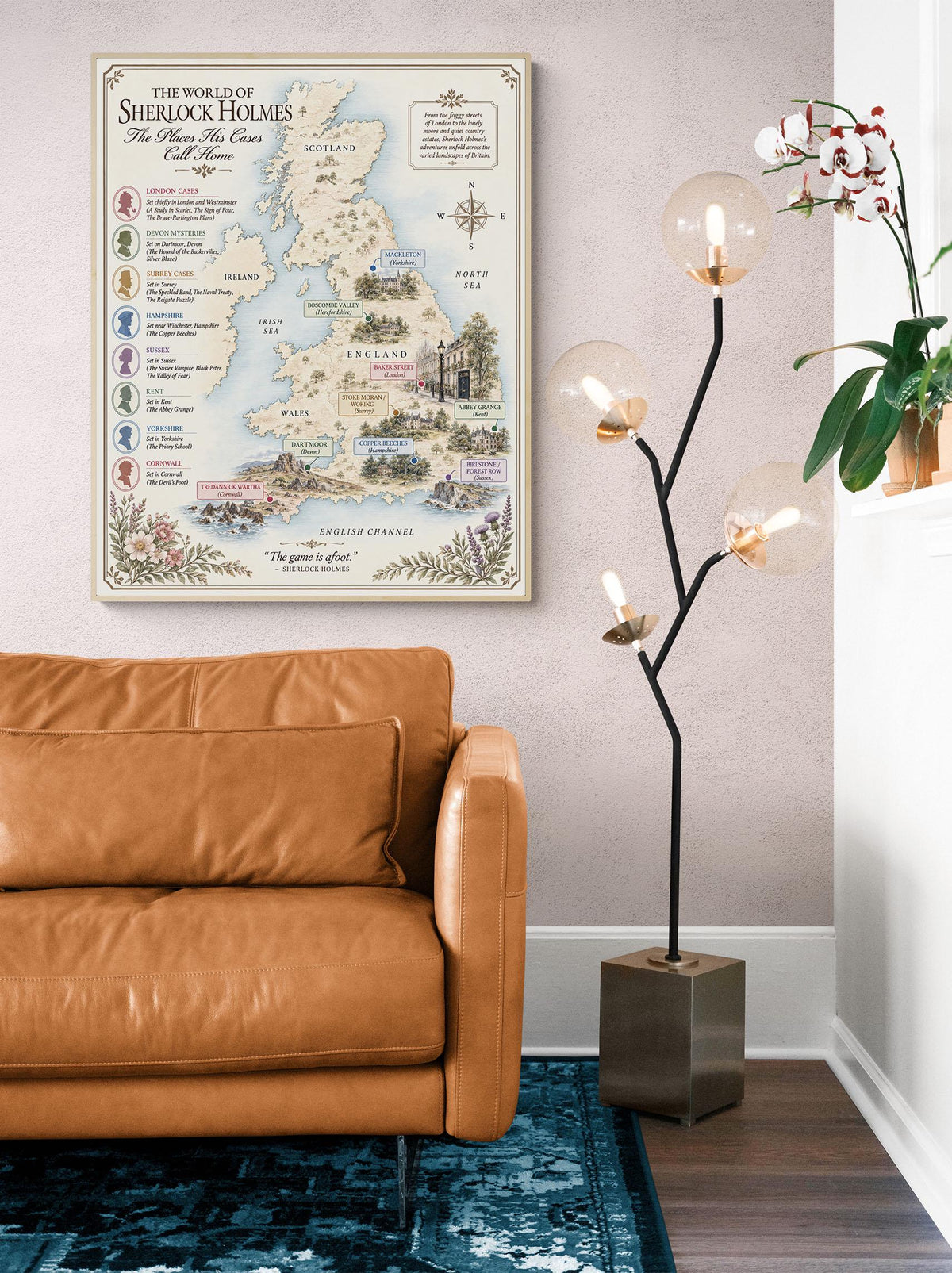 Sherlock Holmes Books Map Art Print, Arthur Conan Doyle Literary Wall Artwork, Home Decor, Library Gift, Classic Novel Poster