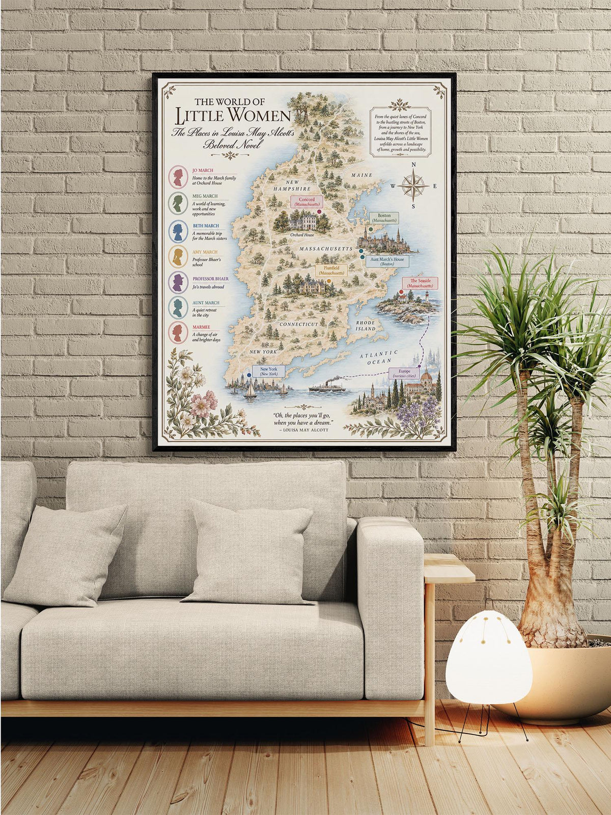 Little Women Book Map Art Print, Louisa May Alcott, Literary Wall Artwork, Home Decor, Library Gift, Classic Novel Poster