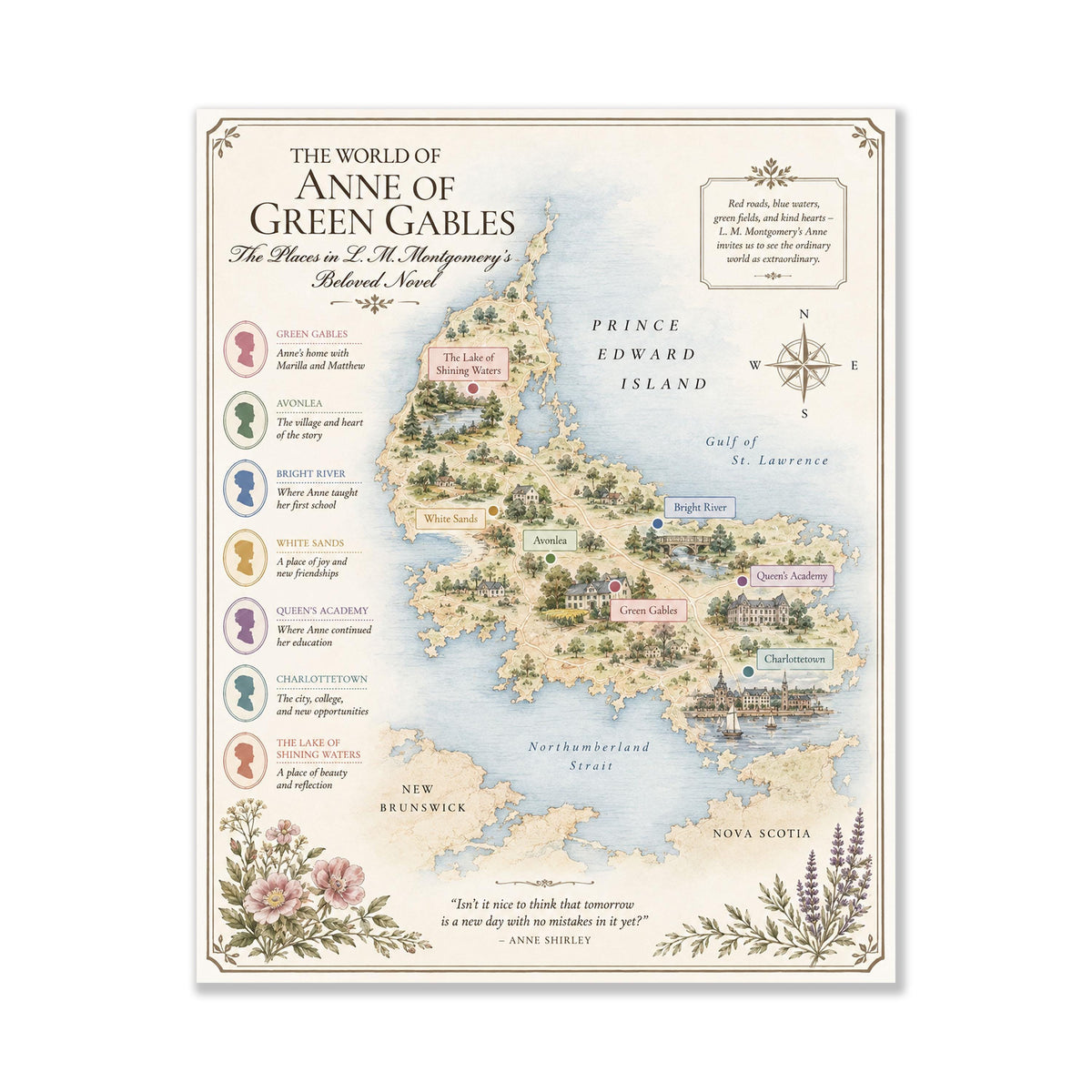 Anne of Green Gables Book Map Art Print, LM Montgomery, Literary Wall Artwork, Home Decor, Library Gift, Classic Novel Poster