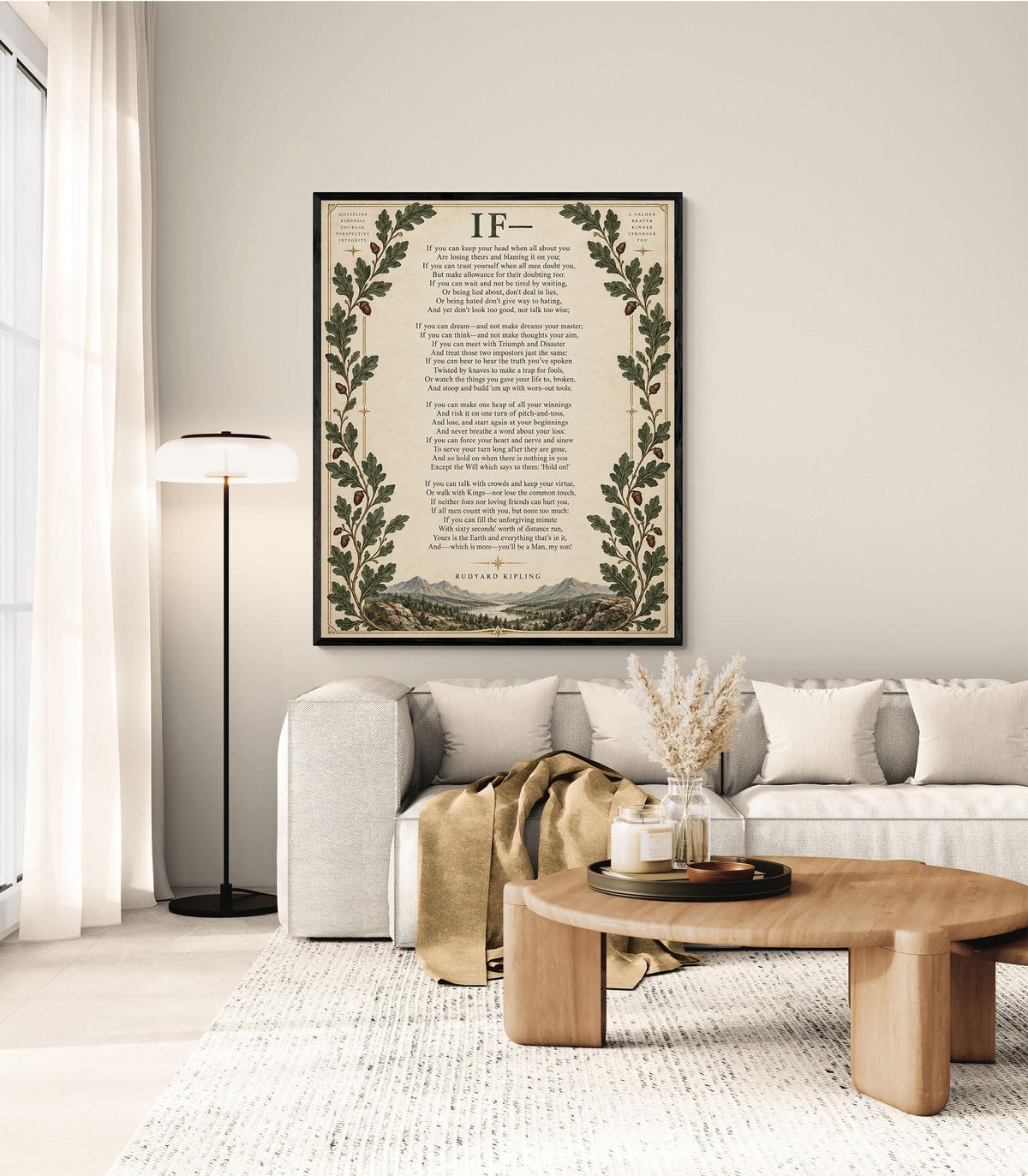 If Poem Quote Wall Art Print | Rudyard Kipling | Family | Floral Landscape | Children's Room | Nursery | Vintage Home Decor | Literary Gift