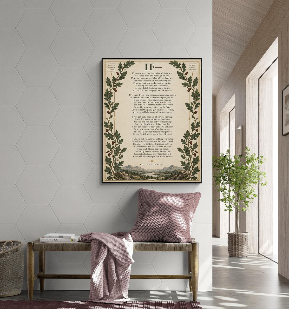 If Poem Quote Wall Art Print | Rudyard Kipling | Family | Floral Landscape | Children's Room | Nursery | Vintage Home Decor | Literary Gift